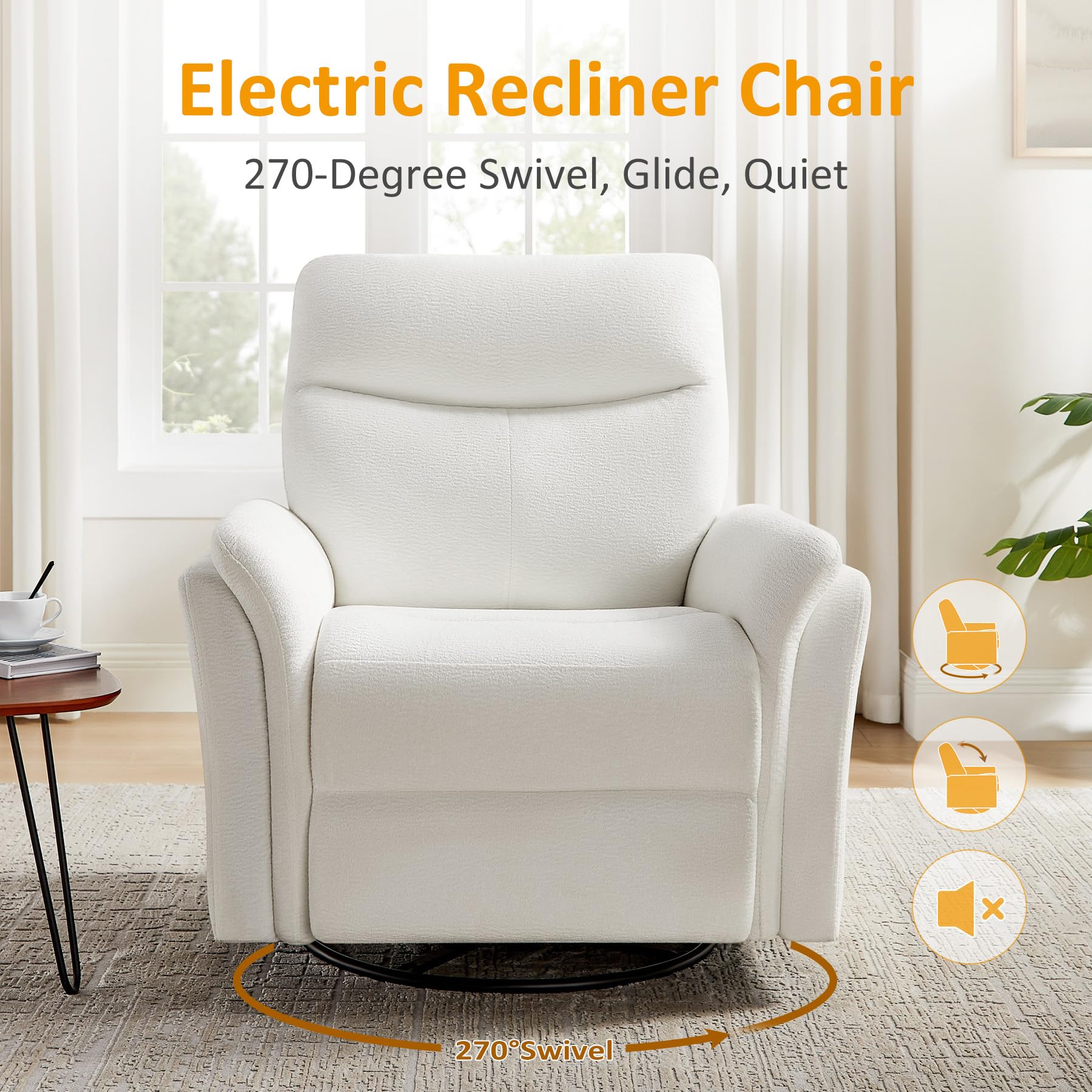 Power Recliner Chair Swivel Glider with USB and Type-C Ports