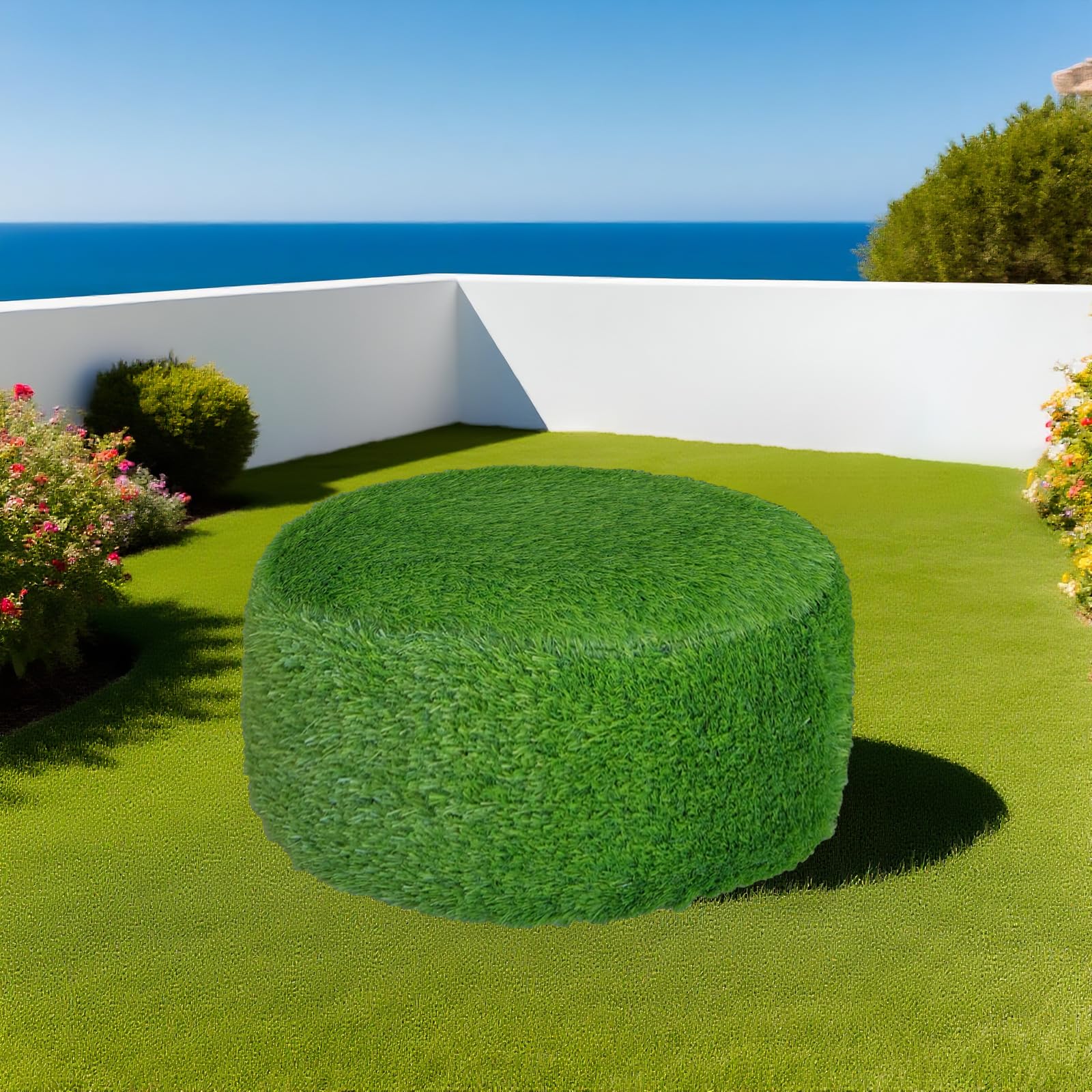 Artificial Grass Inflatable Ottoman with Air Pump