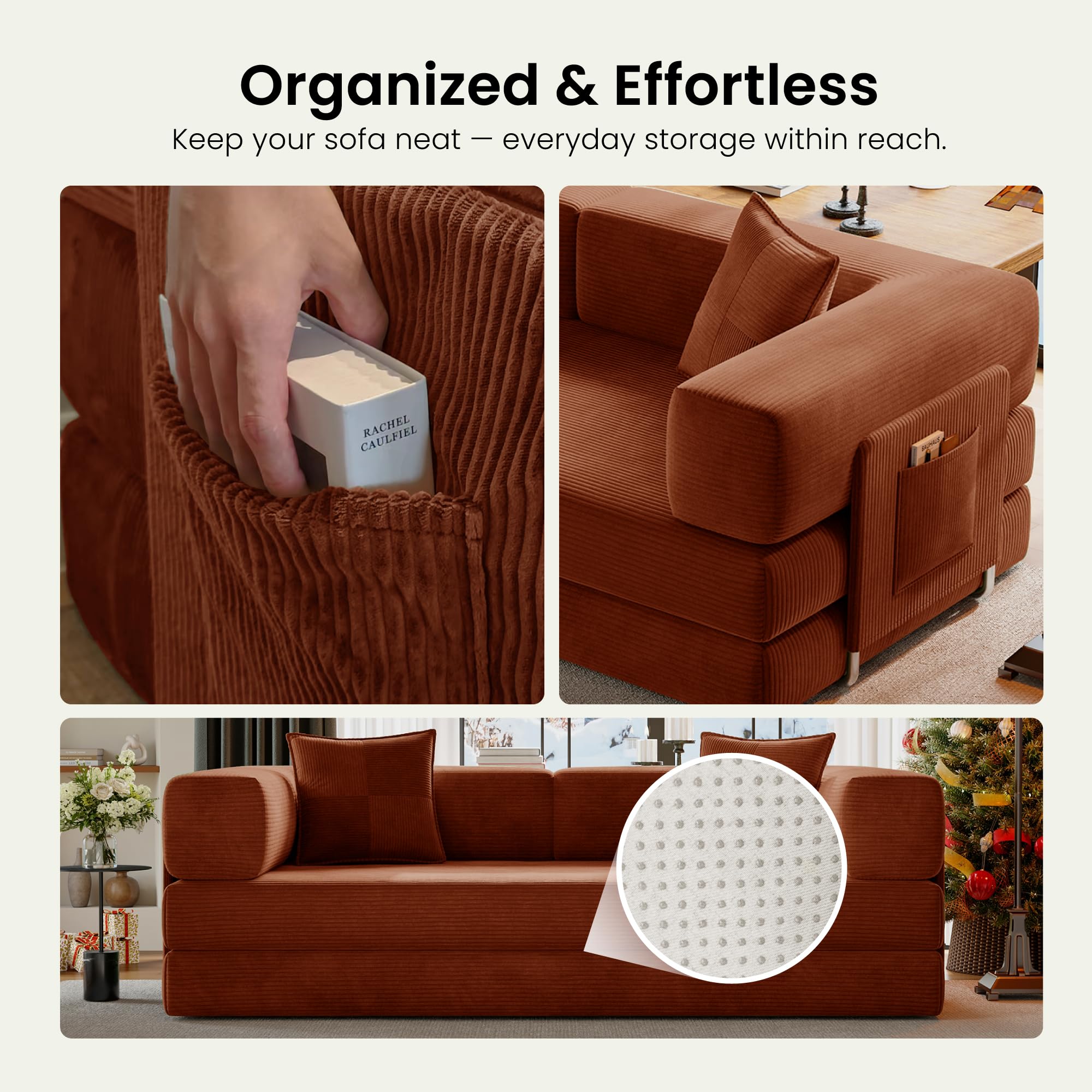 Convertible Futon Sofa Bed with Storage Pocket