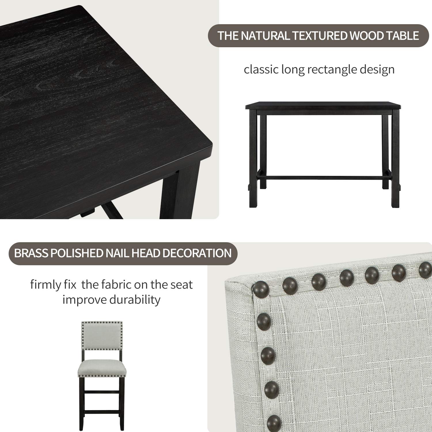 5 Piece Counter Height Dining Table Set