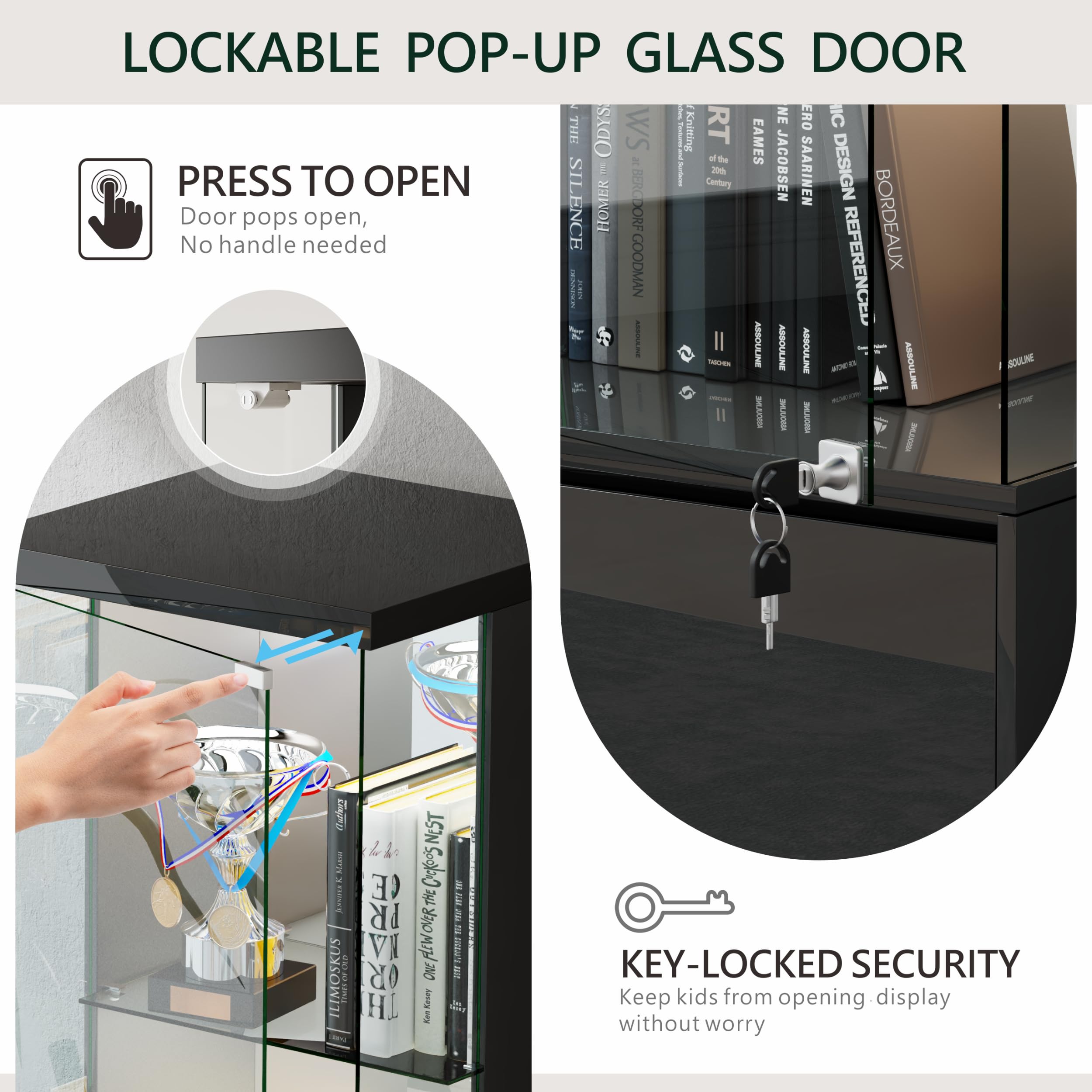 65" LED Lighted Glass Display Cabinet with Lockable Door