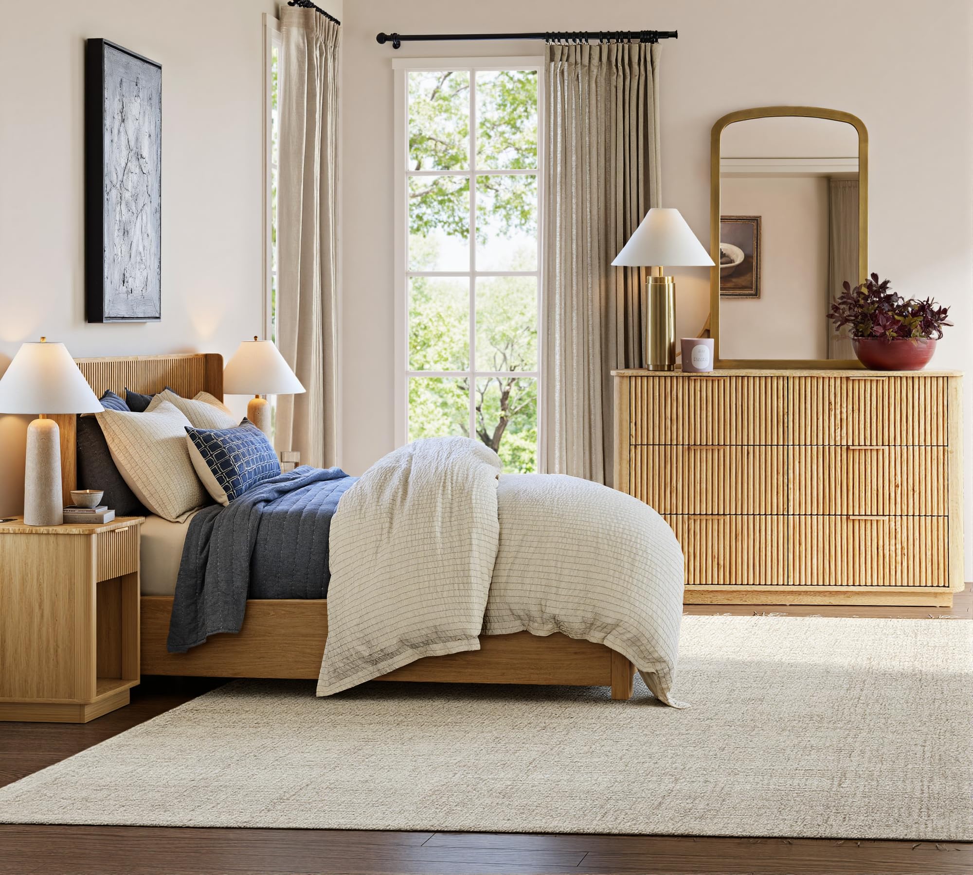 Fluted 6 Drawer Dresser and Nightstands Set