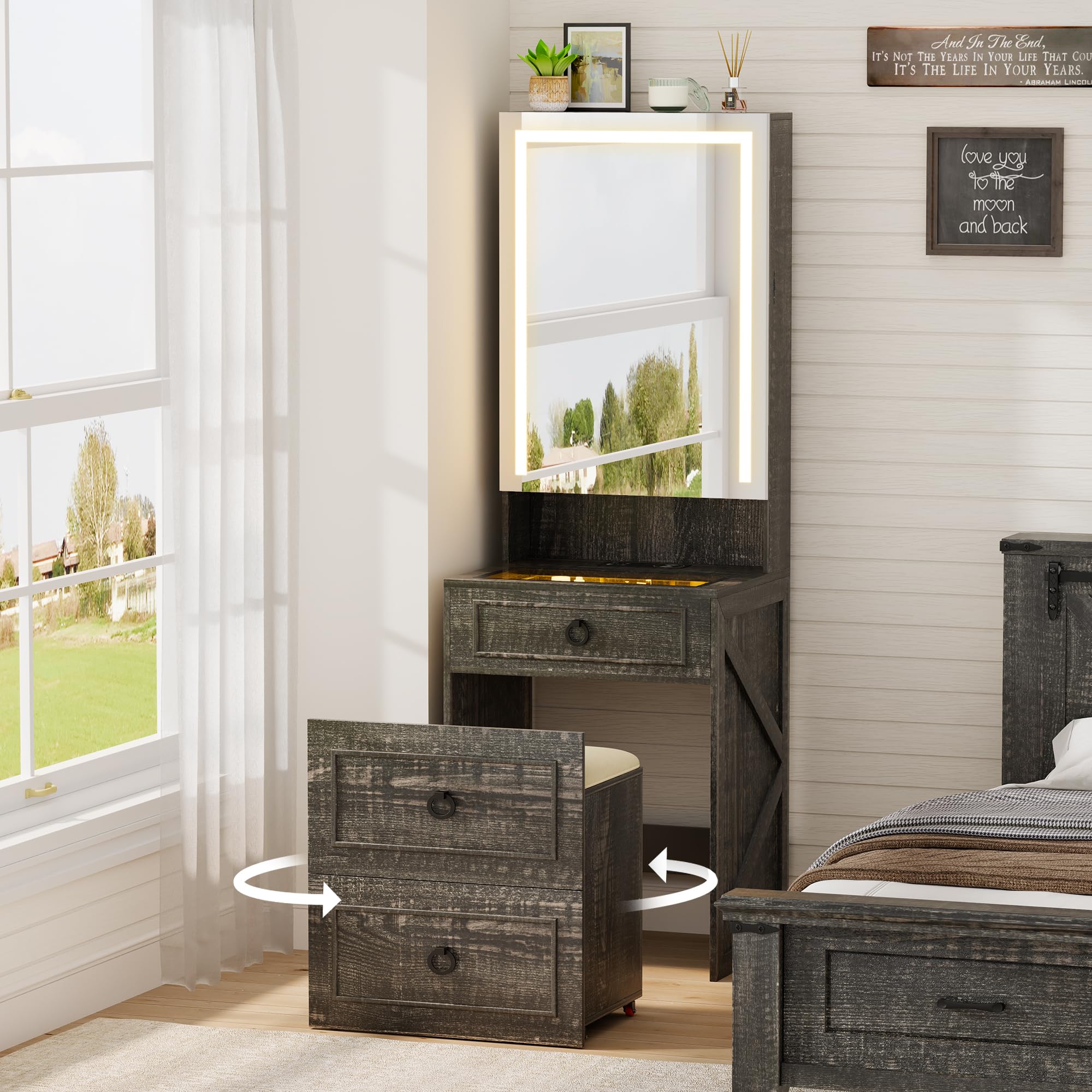 Small Vanity Desk with Mirror and Lights