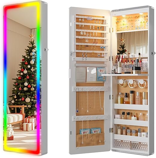 47.2" LED Jewelry Mirror Cabinet with Storage