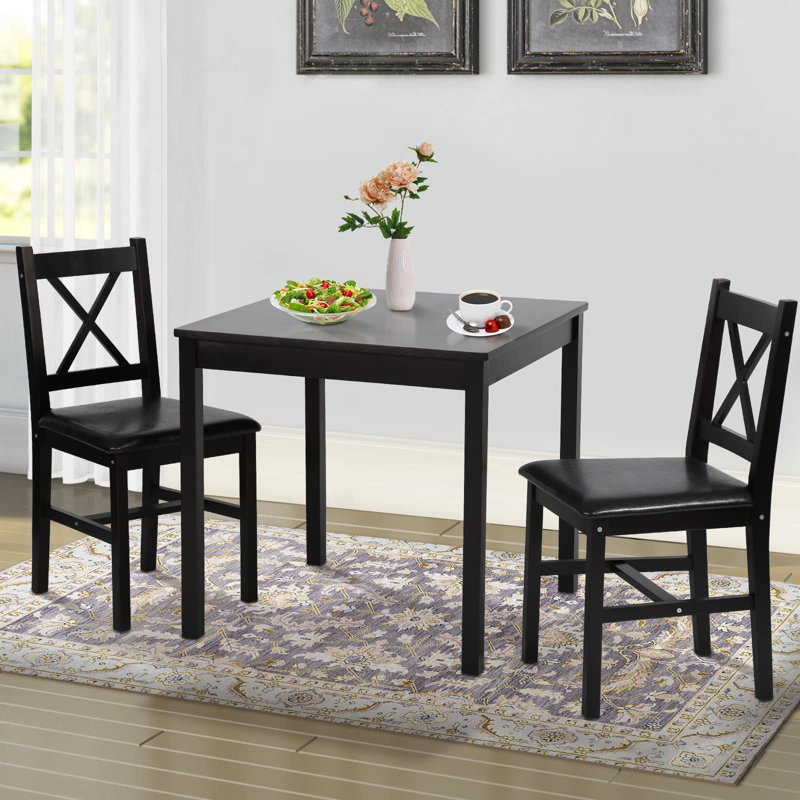 3-Piece Dining Table Set with 2 Chairs