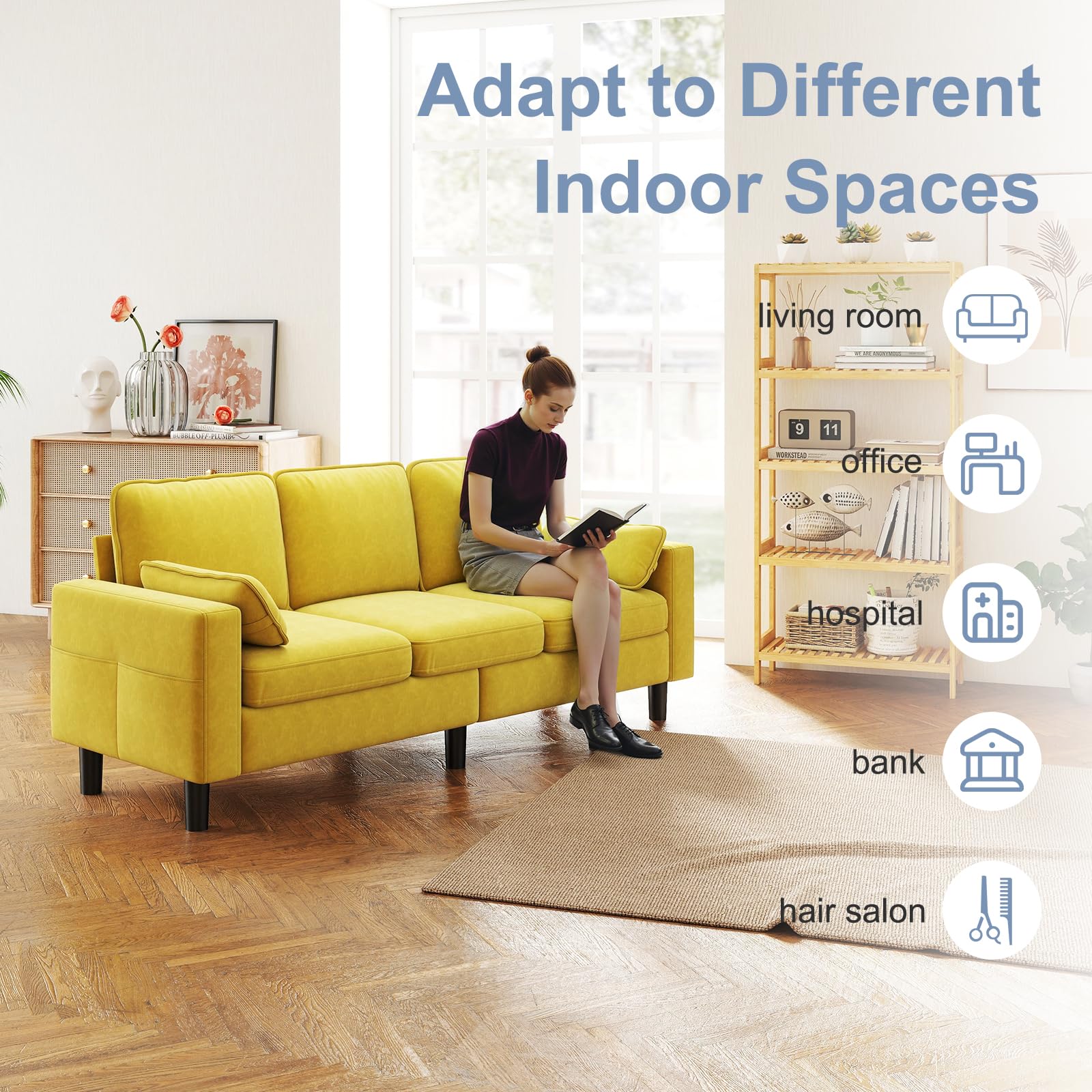 78 Inch 3 Seater Sofa Couch with Deep Seat and Armrest Pillow