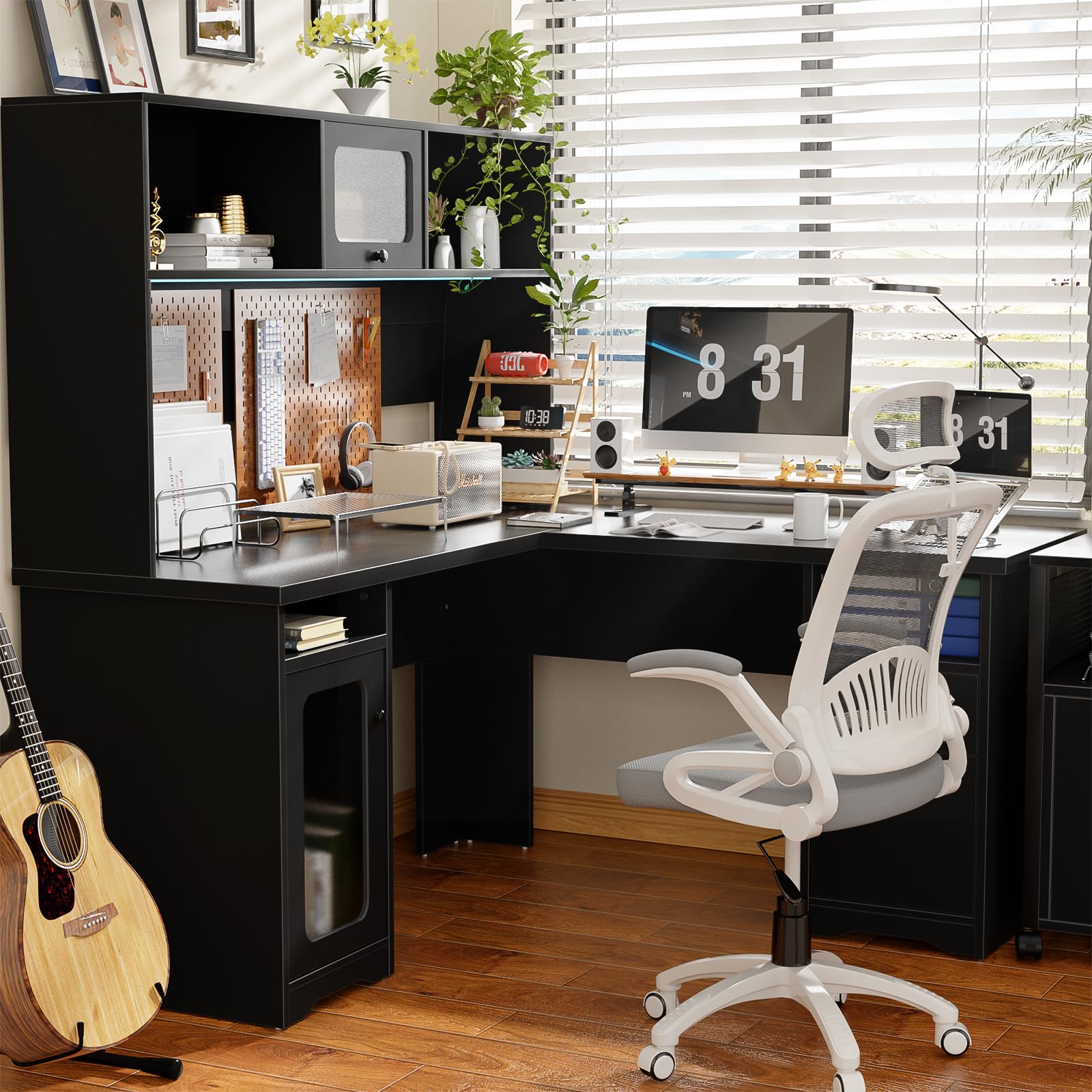 L-Shaped Office Desk with Hutch 60 Inch
