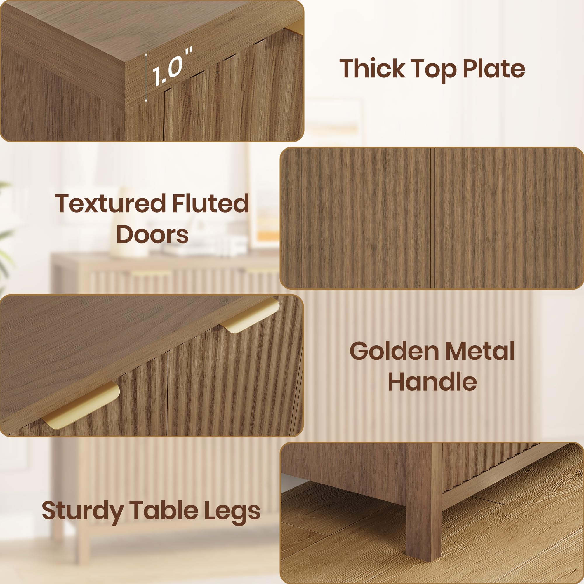 Fluted Buffet Cabinet with Storage 55" Sideboard with 4 Doors