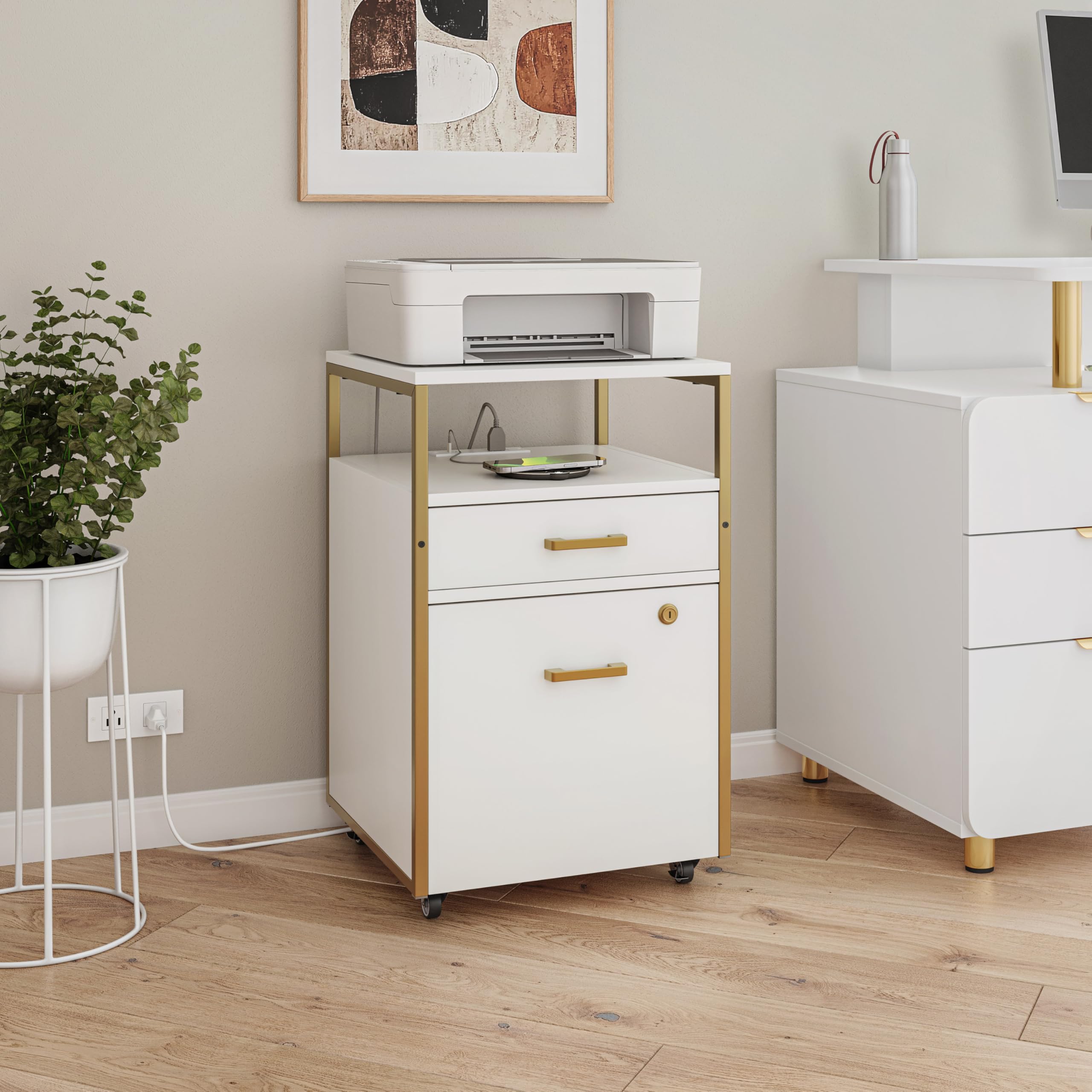 Rolling File Cabinet with Lock and USB Charging