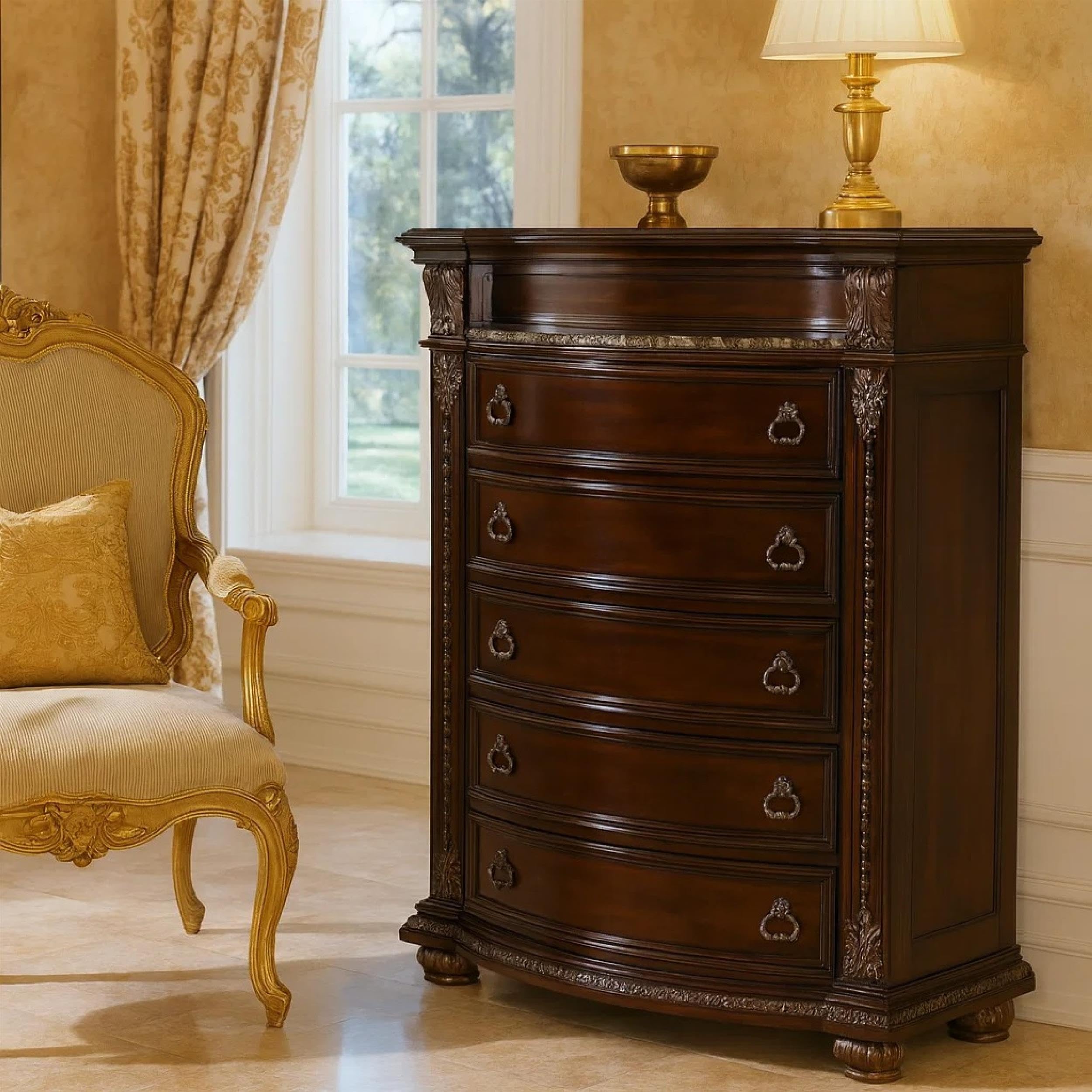 5 Drawer Wooden Chest with Marble Top