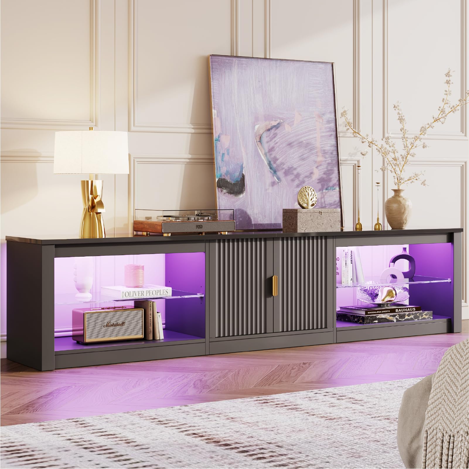 80 Inch LED Gaming TV Stand with Storage Cabinet