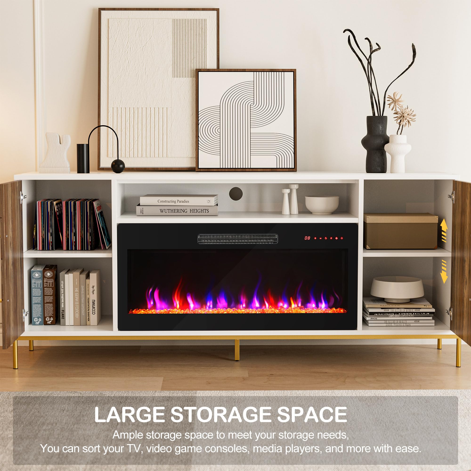68" Electric Fireplace TV Stand with Storage Cabinet