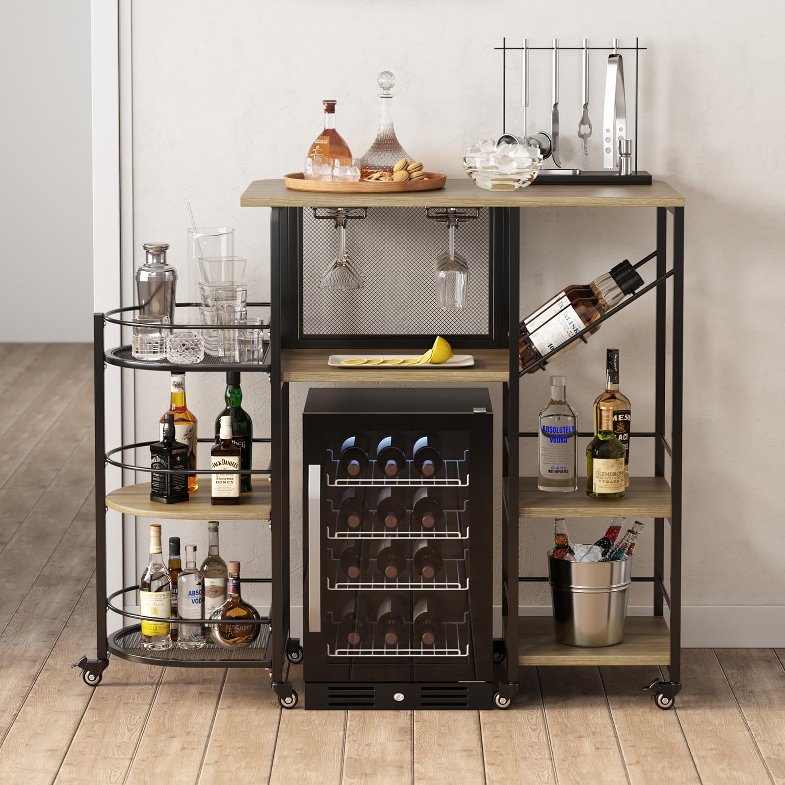 Bar Cart with Wine Rack and Glass Holder
