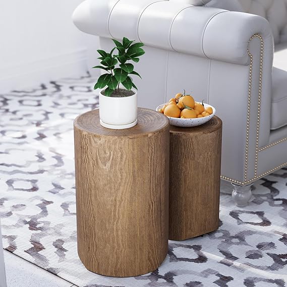 Concrete Side Table Set of 2 Outdoor Patio End Tables