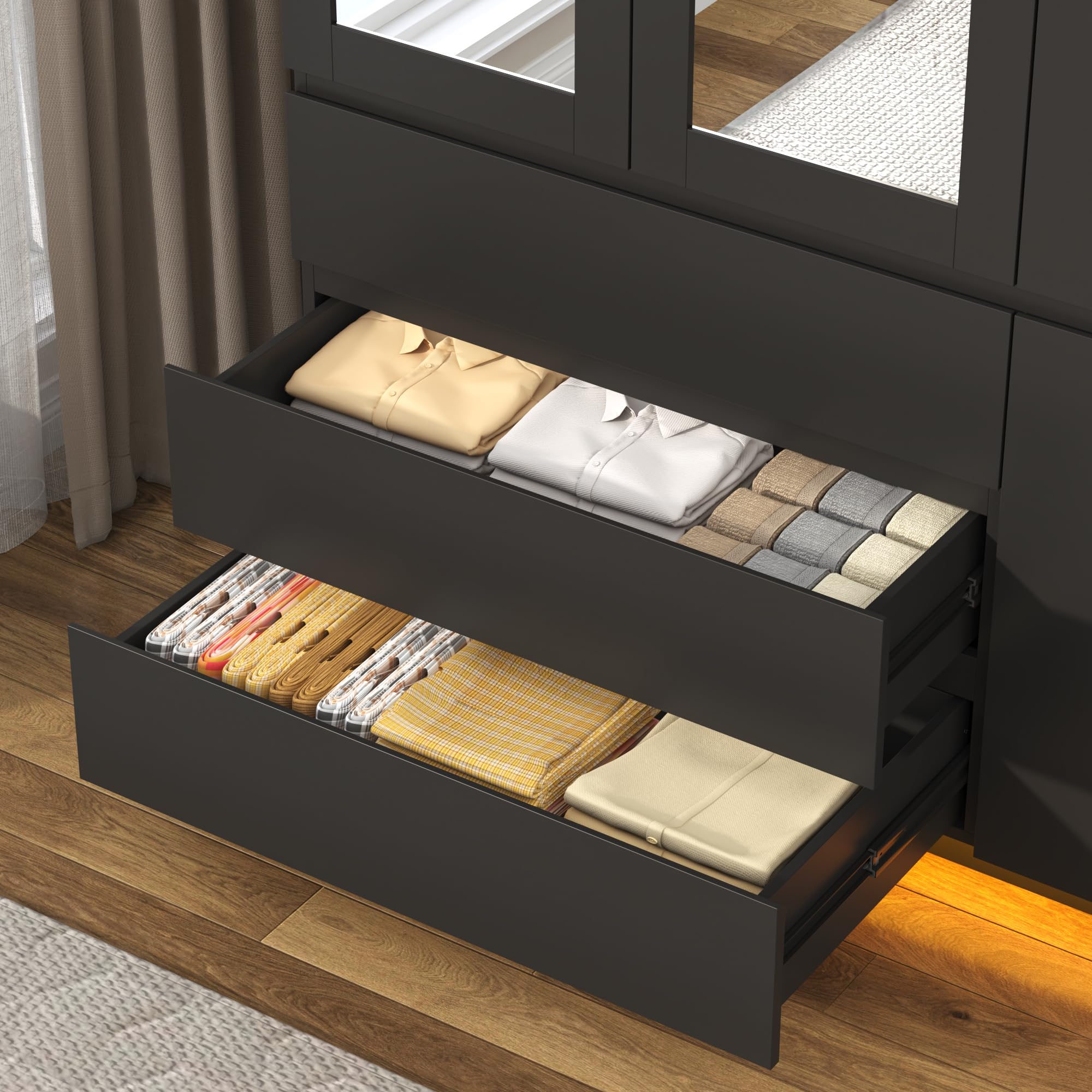 3-Door Armoire Wardrobe with Mirror and LED Lights