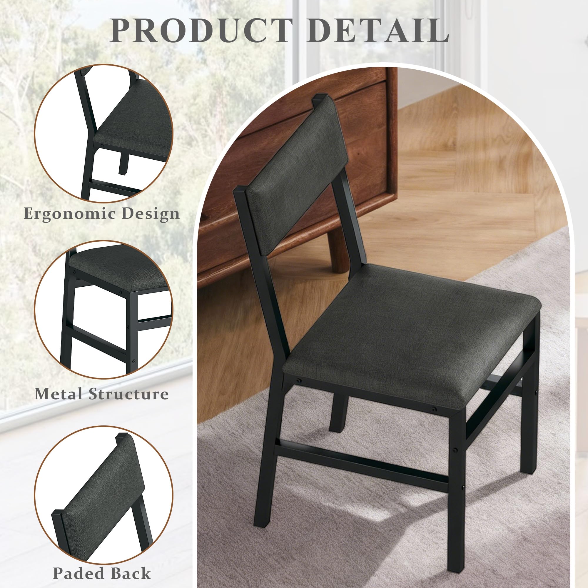 Upholstered Dining Chairs Set of 2 with Ergonomic Backrest