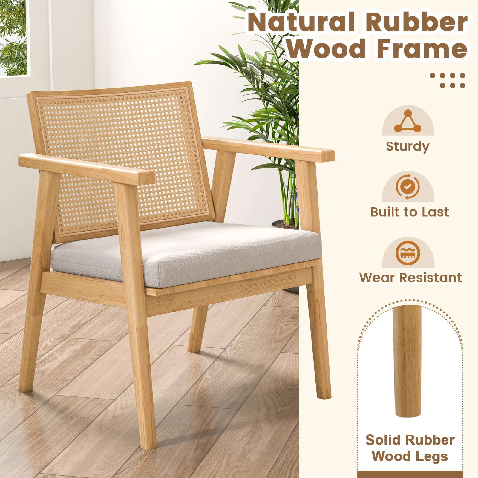 Rattan Accent Chair Set of 2 with Curved Backrest