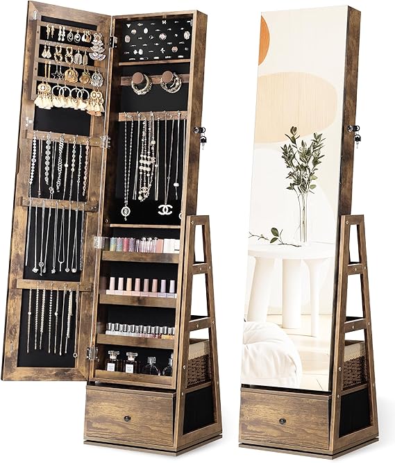 360° Swivel Jewelry Cabinet with Full Length Mirror