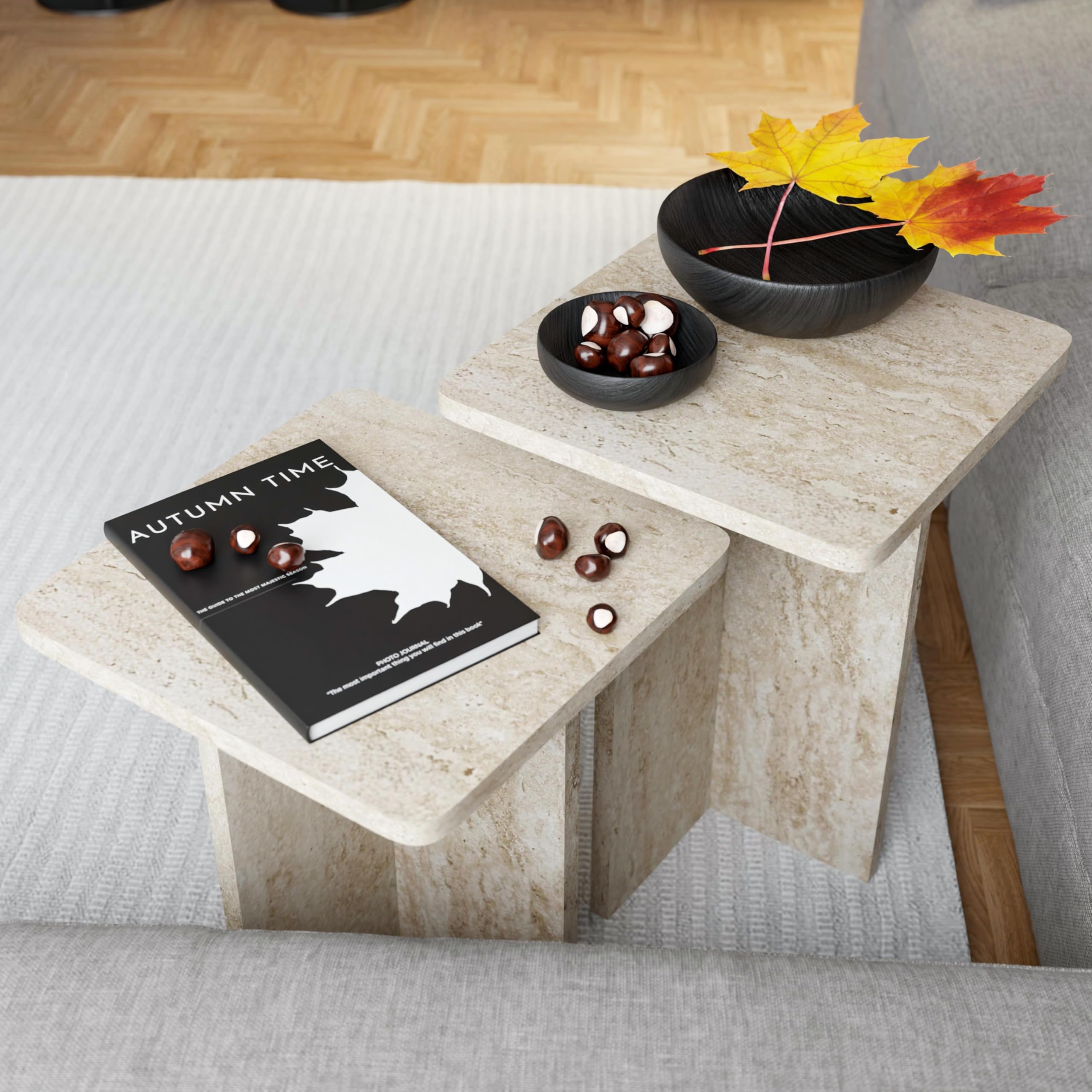 Travertine Square Nesting Coffee Table Set