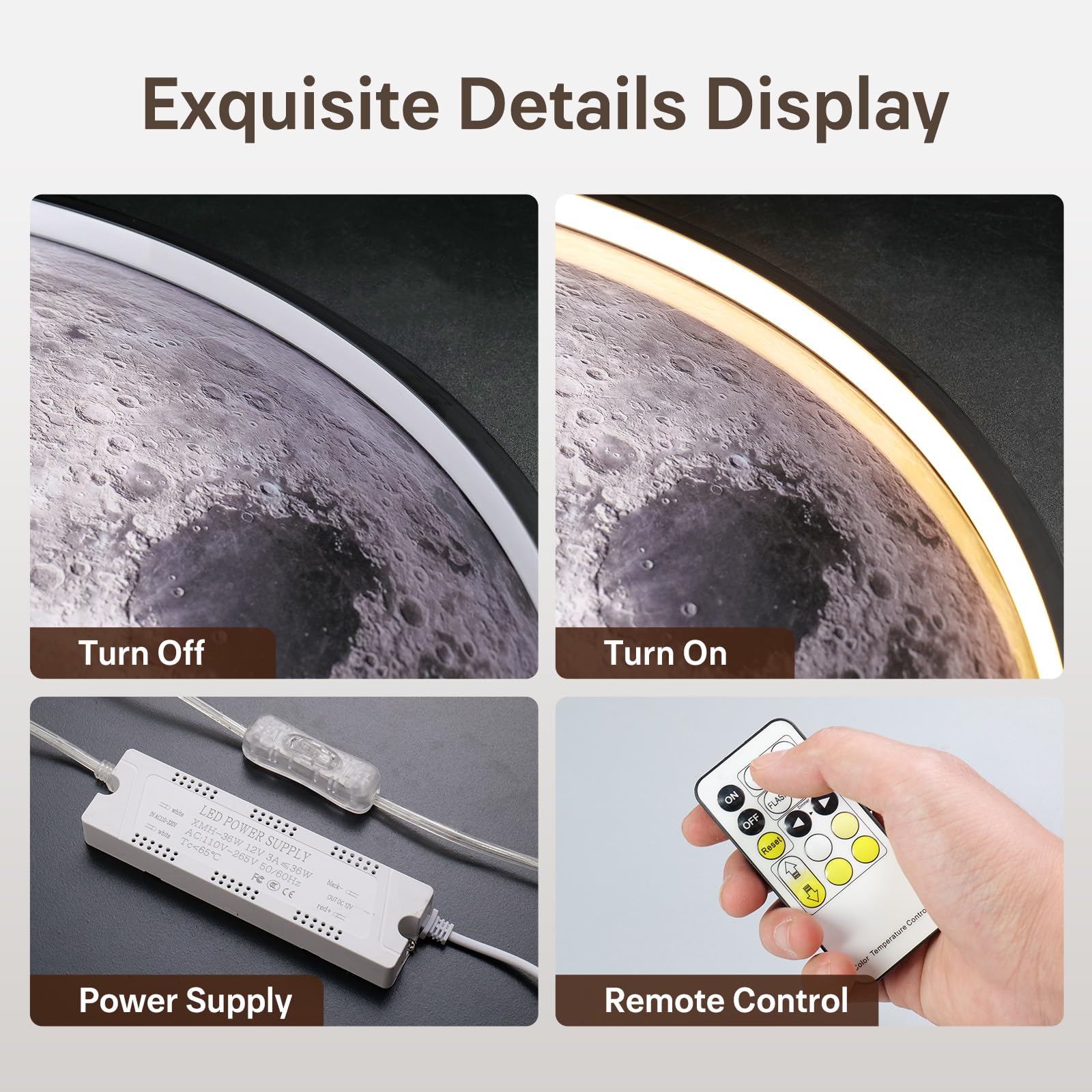 Dimmable LED Moon Wall Art with Remote Control