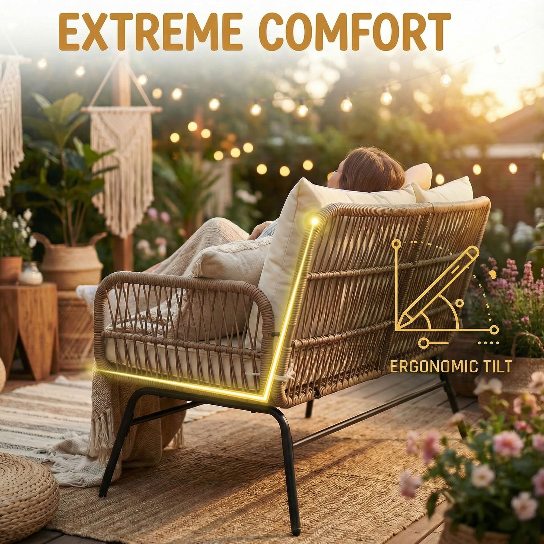 Boho L-Shaped Patio Sectional Sofa Set with Ice Bucket Table