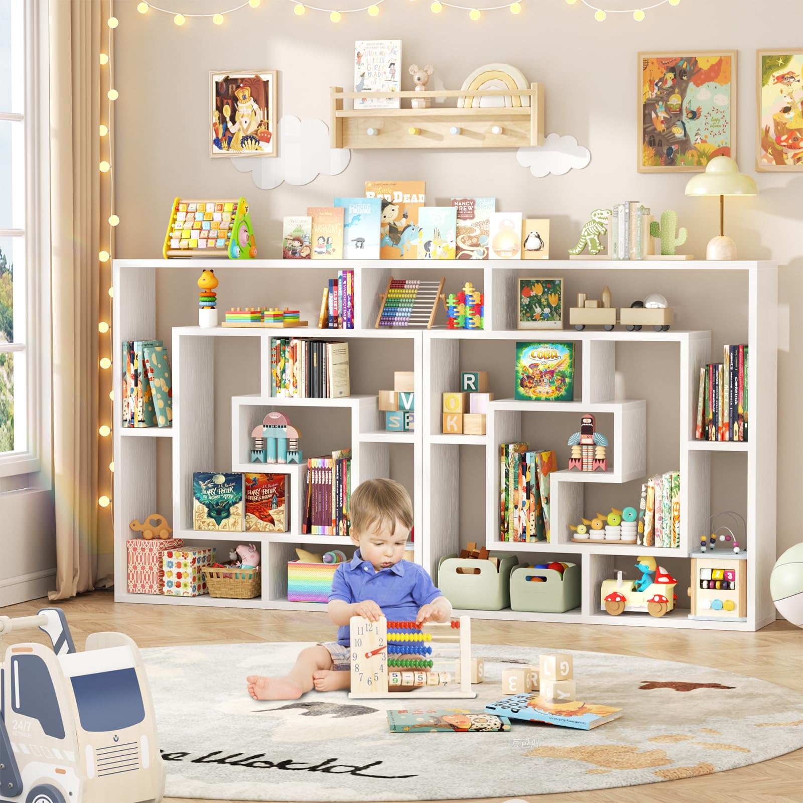 6 Tier Geometric Bookshelf Wall Mounted Display