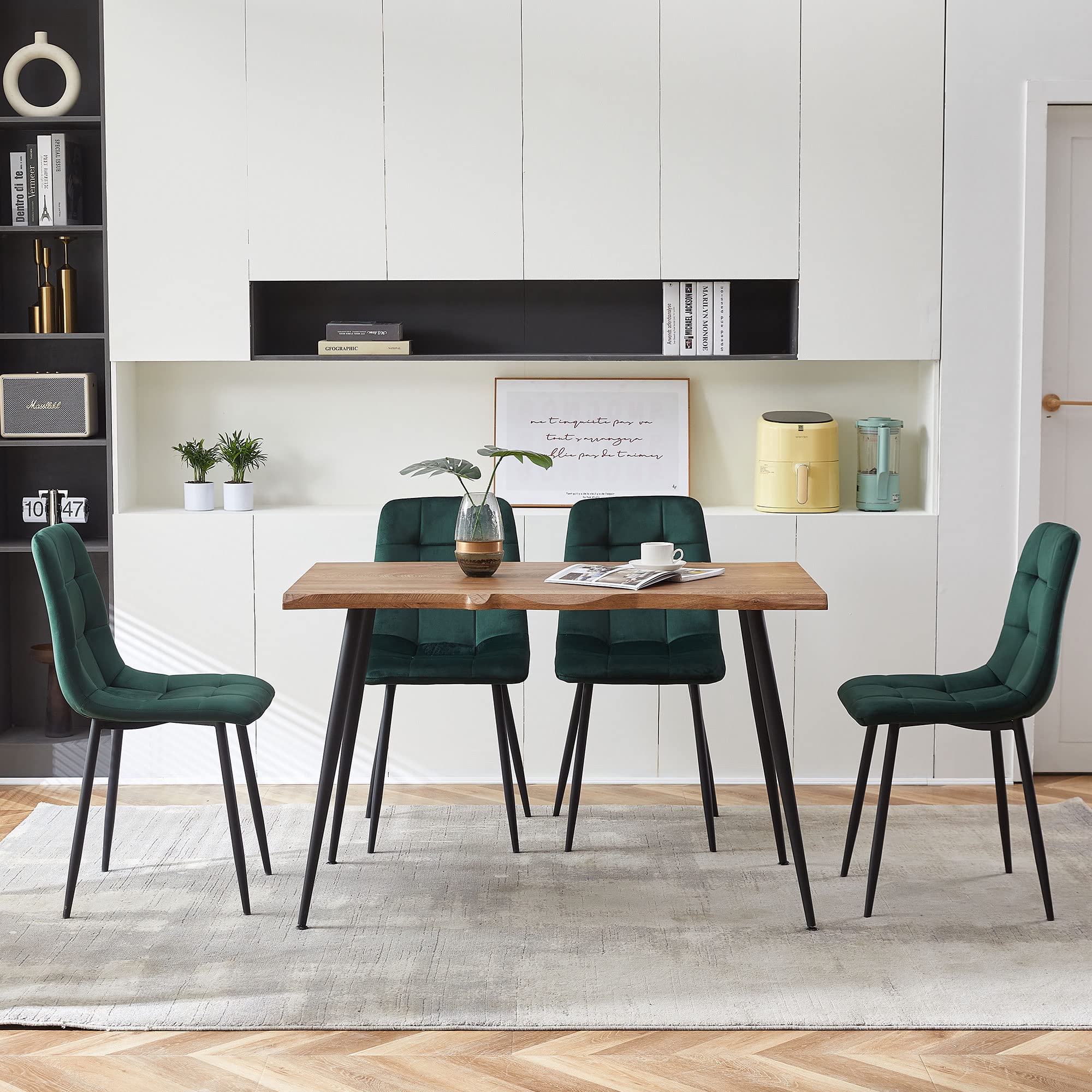 5-Piece Dining Table Set with Velvet Chairs