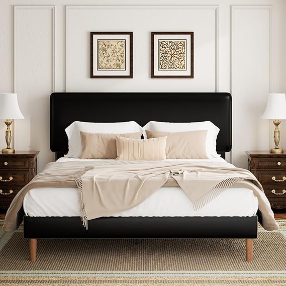 Queen Size Upholstered Platform Bed Frame with Adjustable Headboard