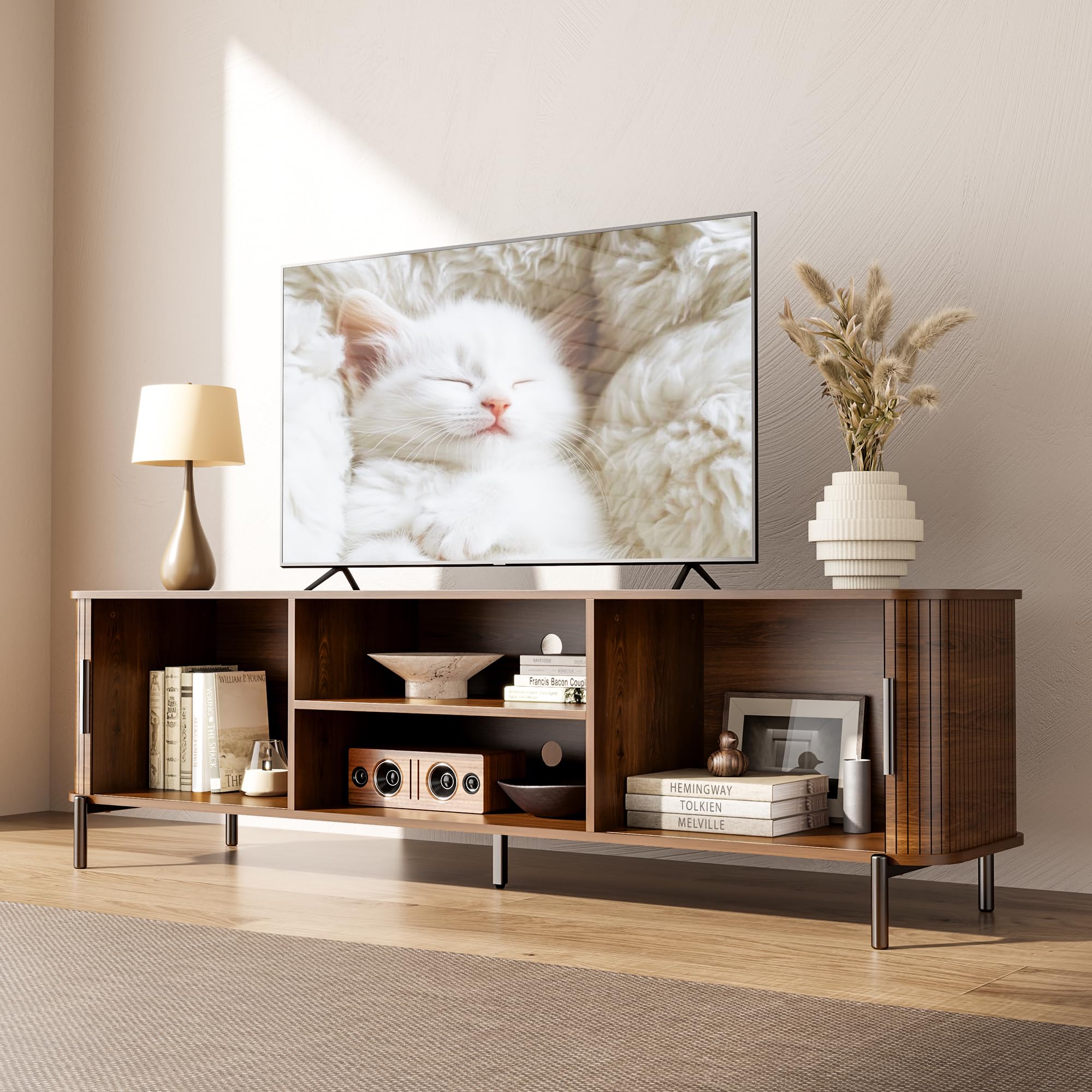 70" Fluted TV Stand with Storage and Sliding Tambour Doors