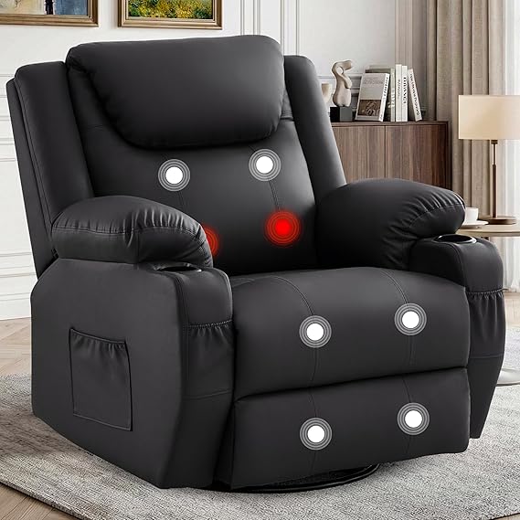 Oversized Swivel Recliner Chair with Heat and Massage