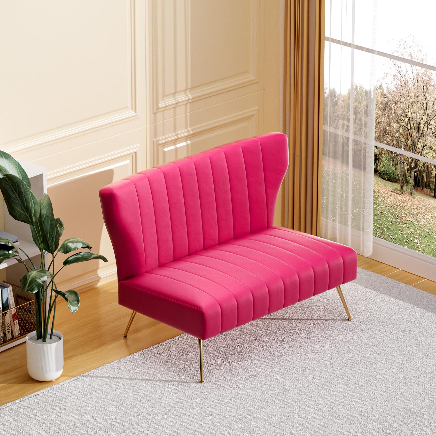 Velvet Loveseat with Gold Metal Legs