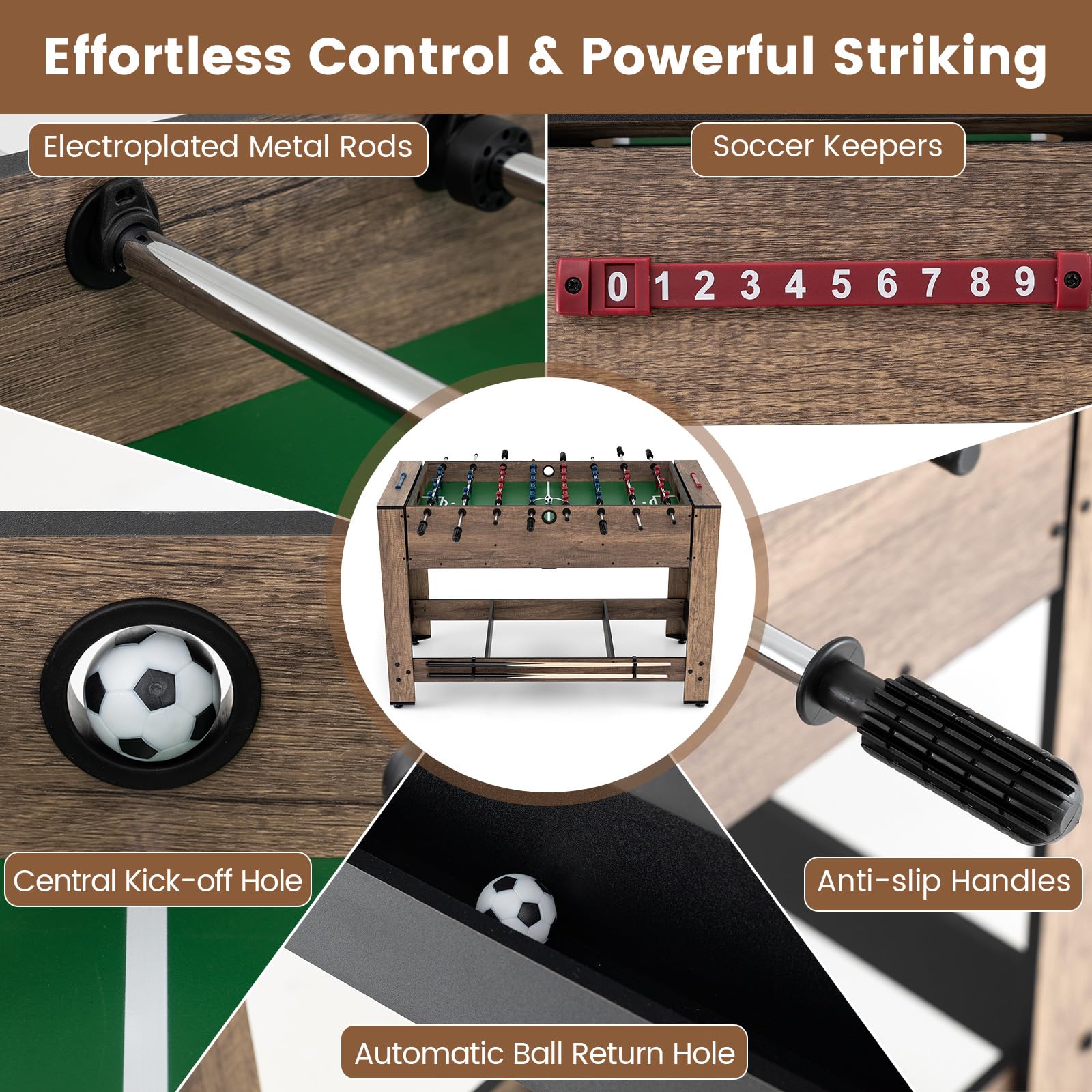 48" 2-in-1 Swivel Multi Game Table with Foosball and Pool