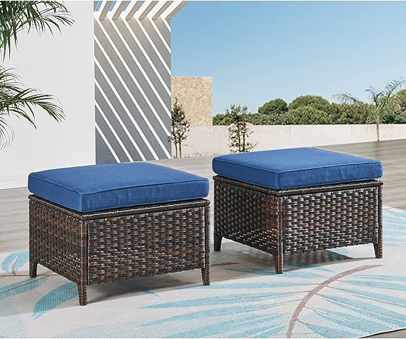 Outdoor Wicker Ottomans Set of 2