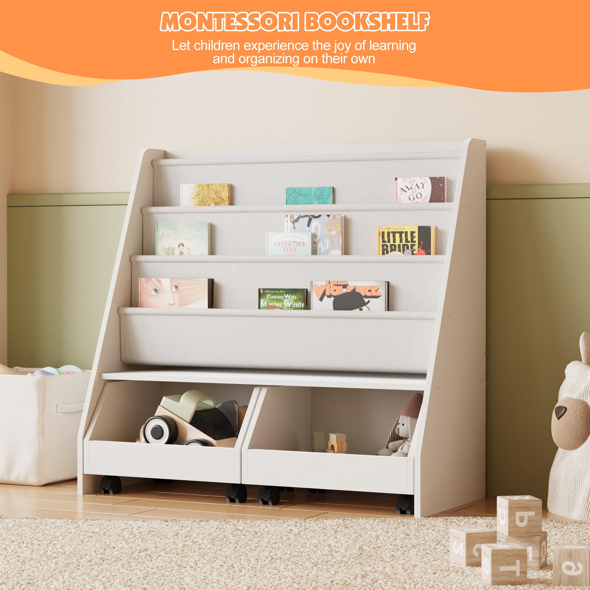 Kids Bookshelf with Storage and Drawers