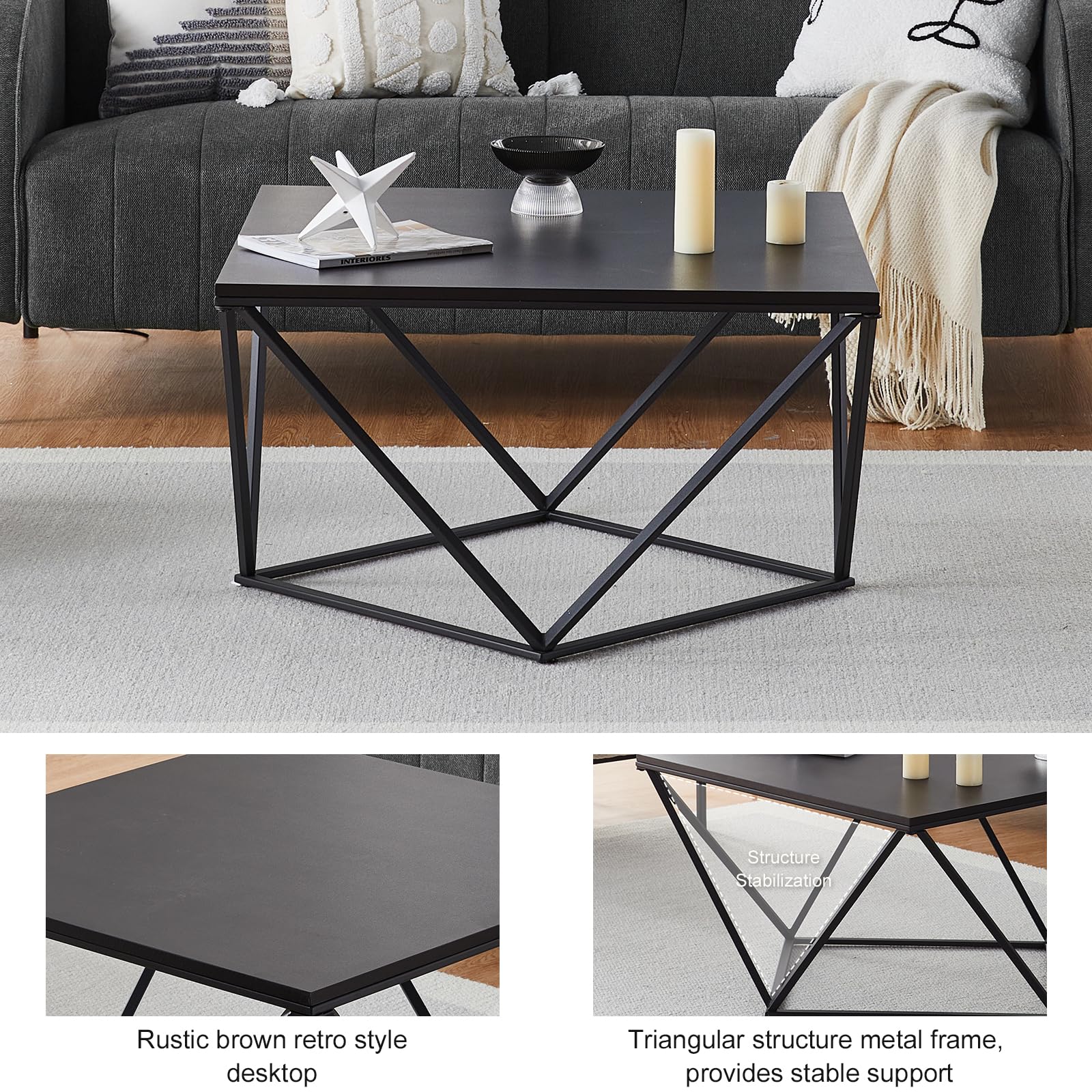 Square Coffee Table - Modern Industrial Style