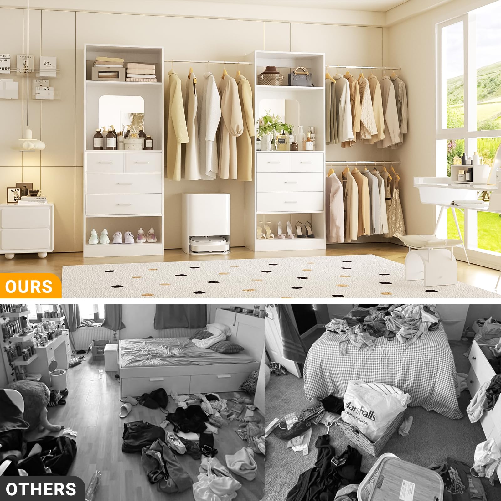 Walk-In Closet Organizer with 8 Drawers and Mirror