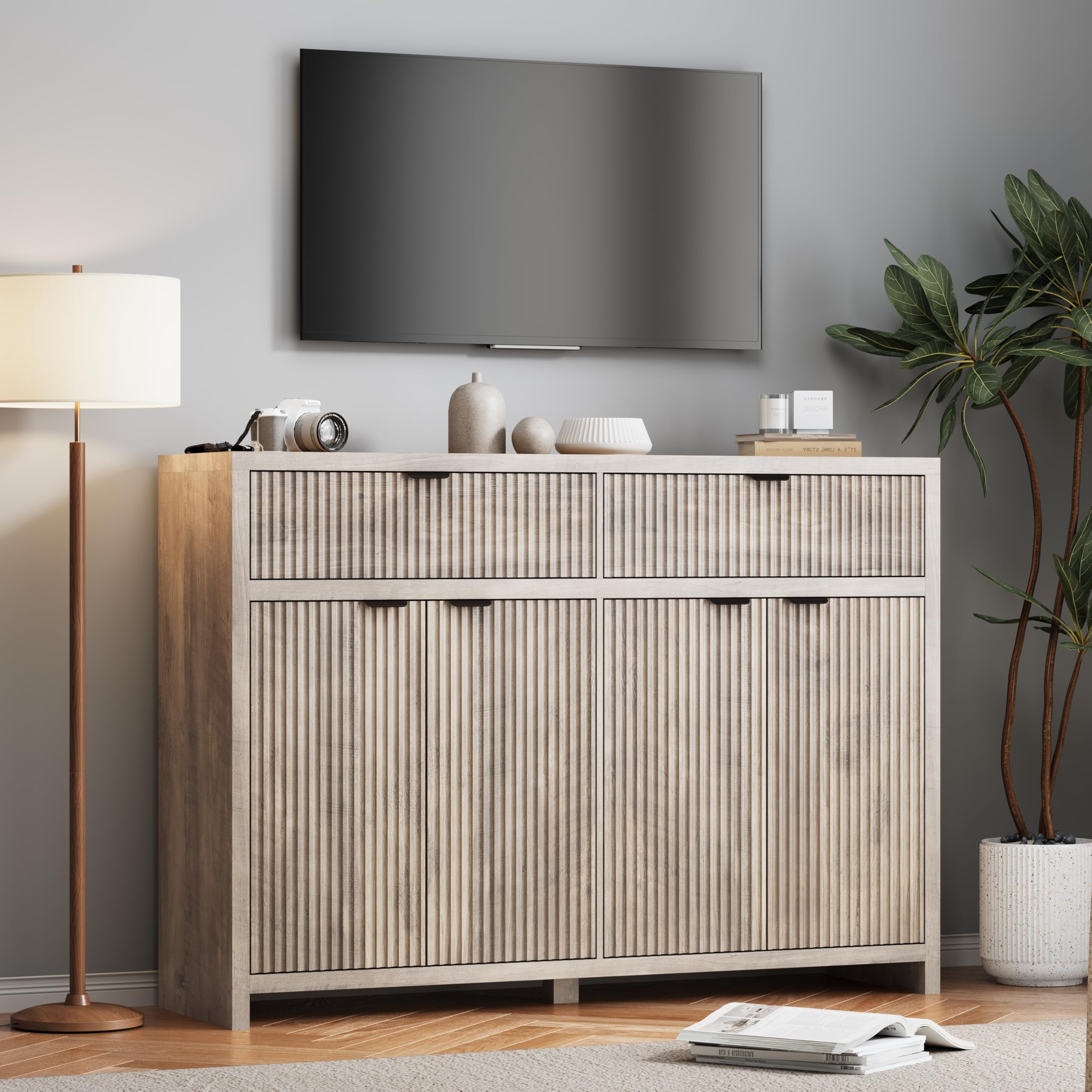 Fluted Sideboard Buffet Cabinet with Storage Drawers