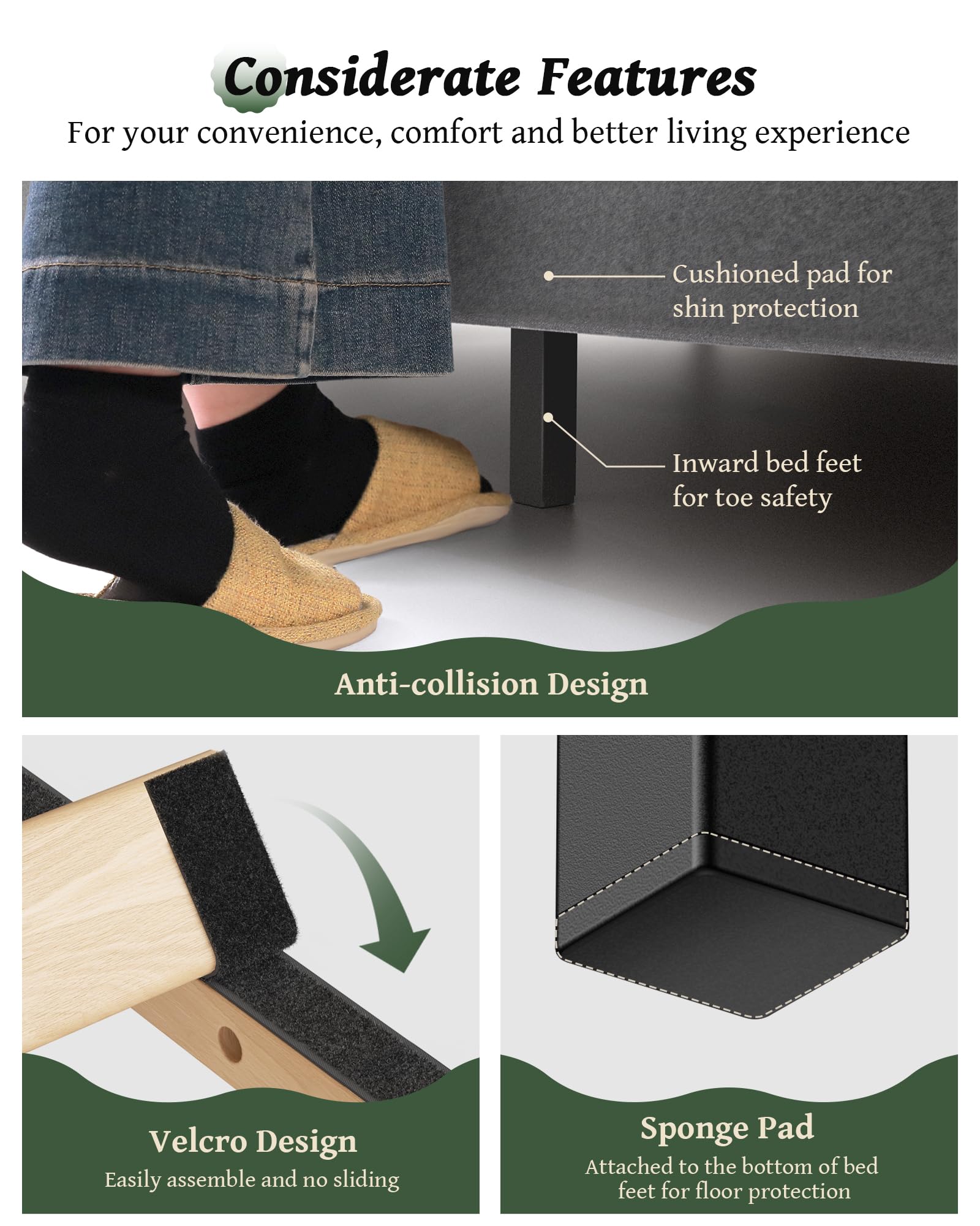 Queen Size Velvet Upholstered Platform Bed Frame