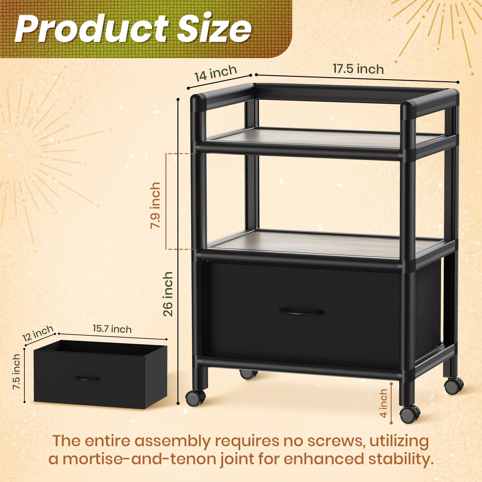 Aluminum Nightstand with Drawers and Wheels