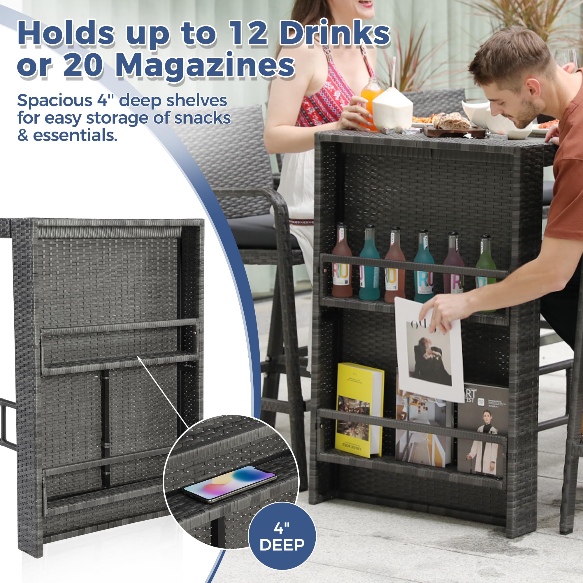 7-Piece Wicker Patio Bar Set with Storage