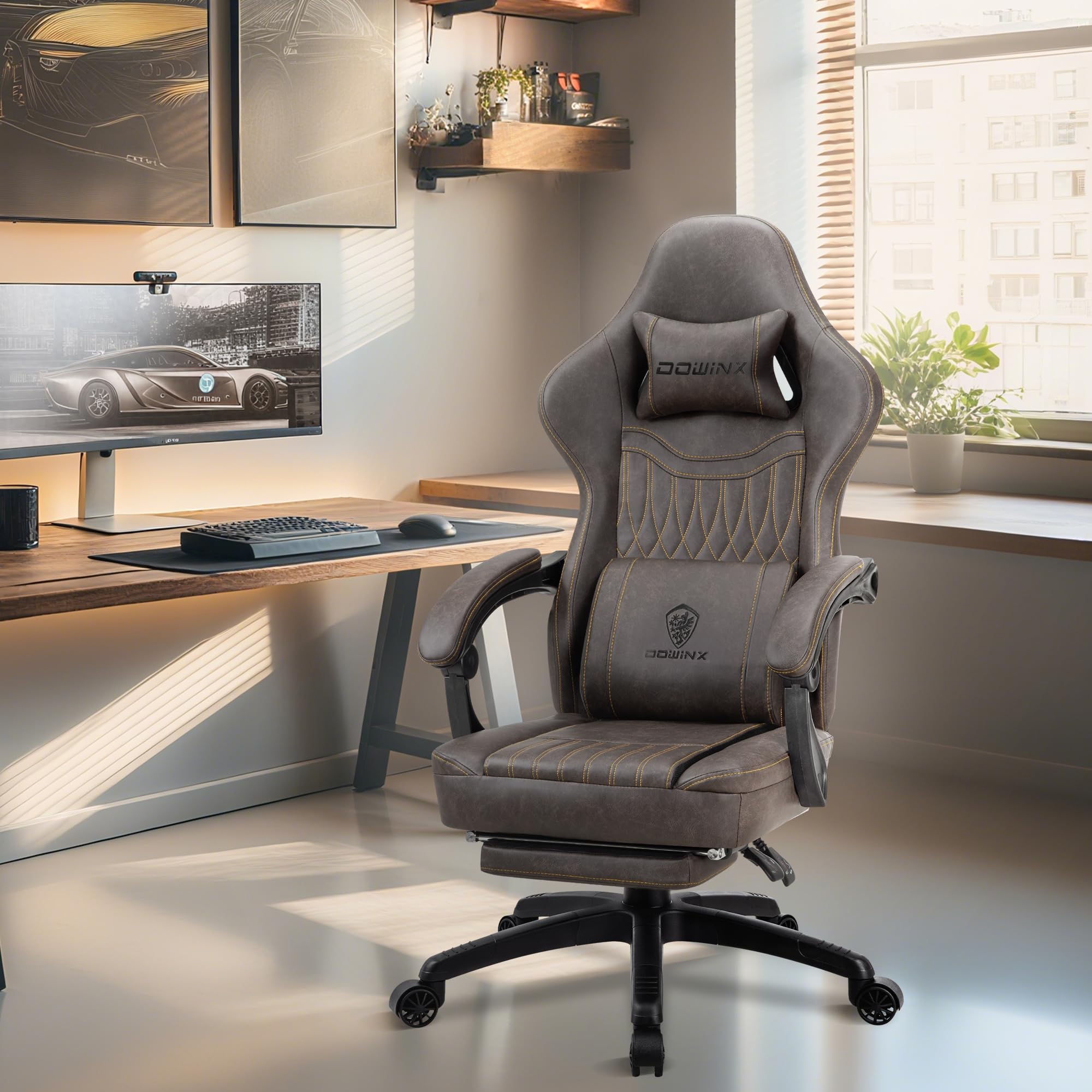 Ergonomic Gaming Chair with Massage Lumbar Support and Footrest