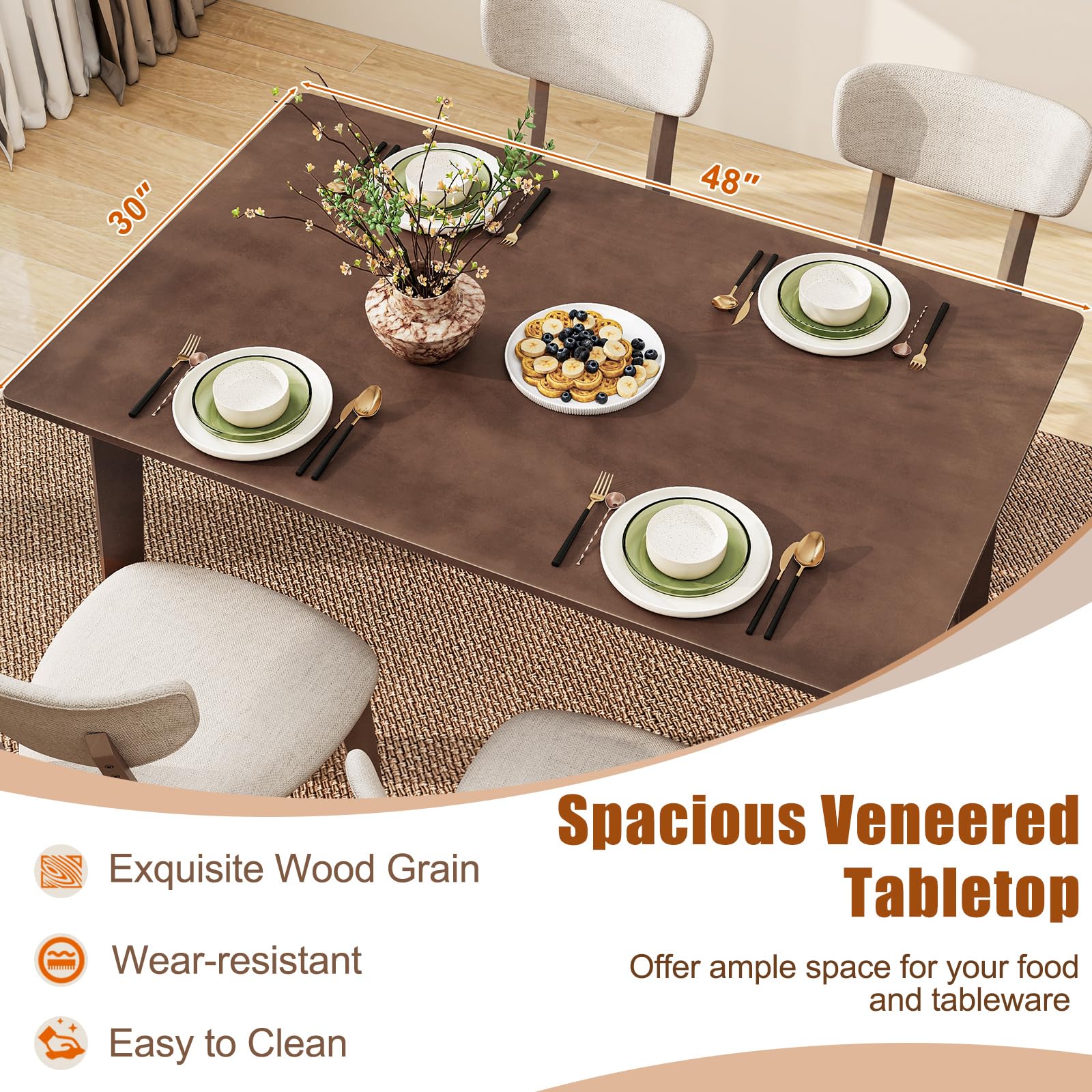 5-Piece Dining Table Set with Padded Chairs