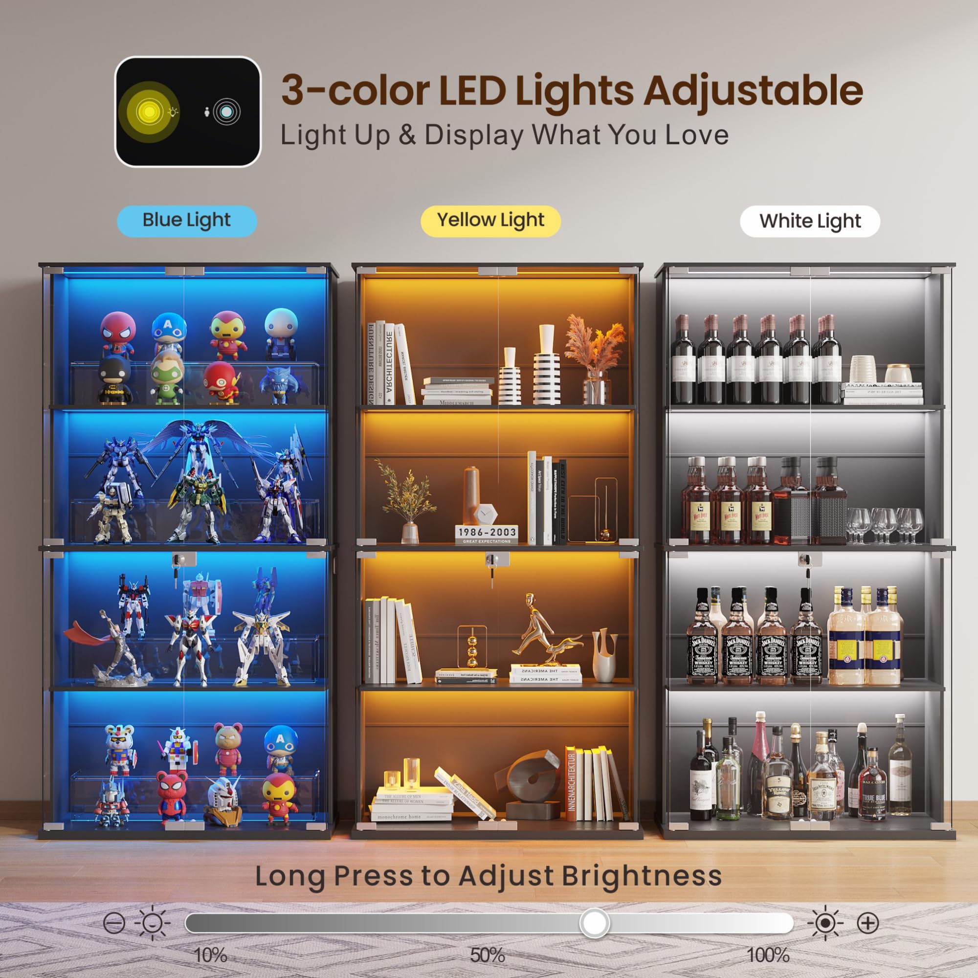 Display Cabinet with LED Lighting and Glass Doors