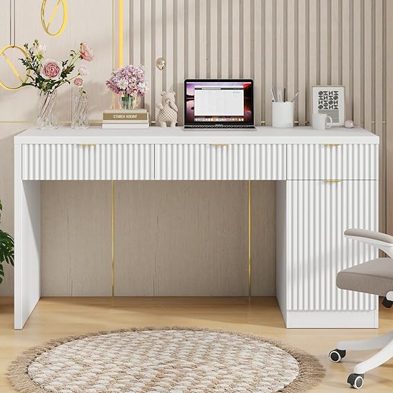 60" Executive Desk with Fluted Drawers and Charging Station