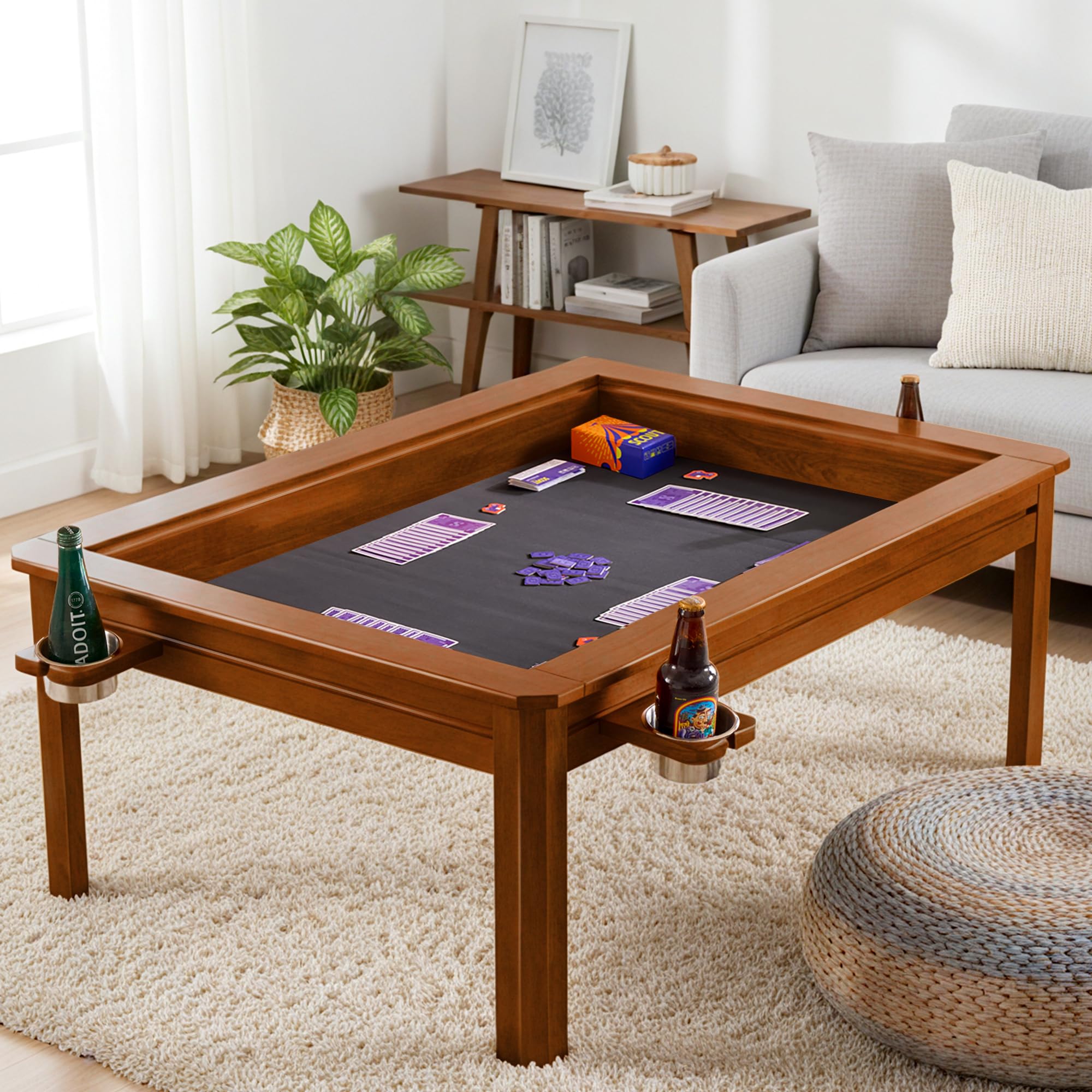 Solid Wood Board Game Coffee Table with Removable Top 3-in-1