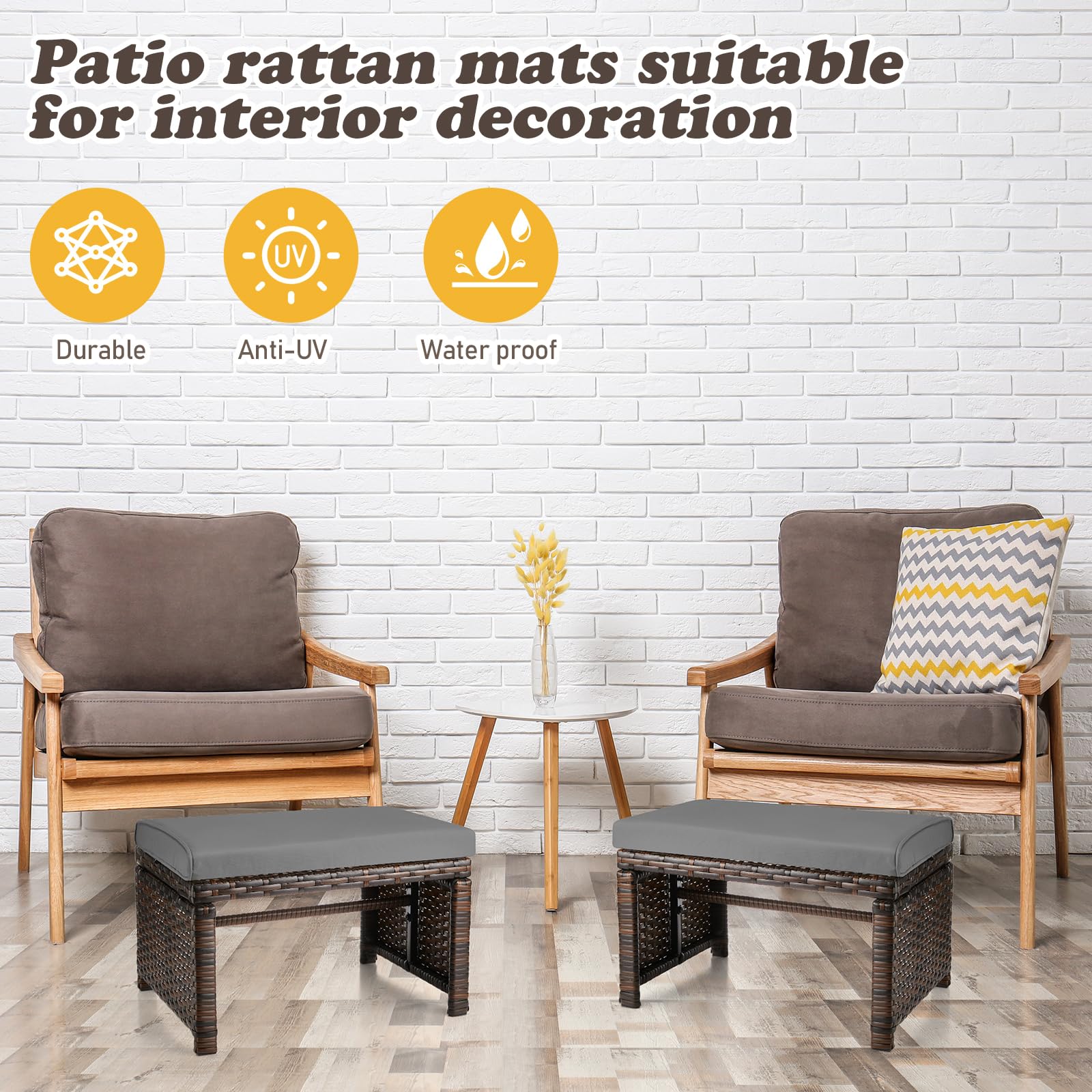 Patio Rattan Ottomans Set of 2