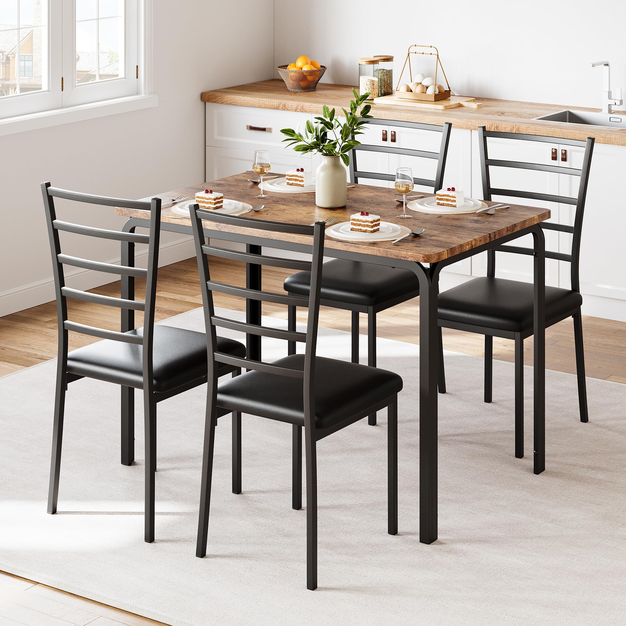 5-Piece Dining Table Set with Cushioned Chairs