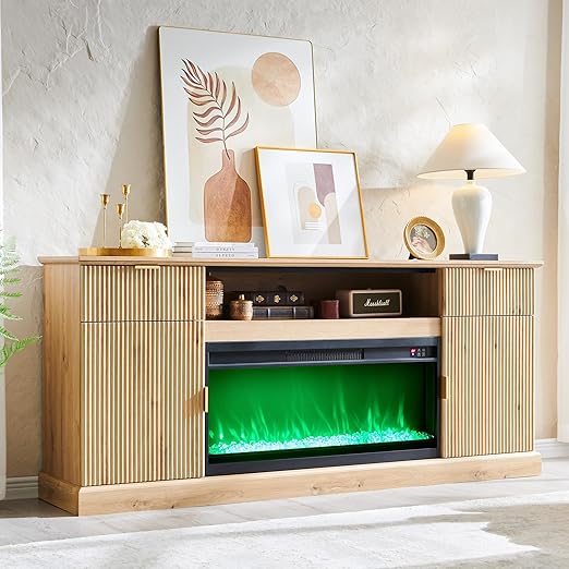 70" Fluted Fireplace TV Stand with Electric Fireplace