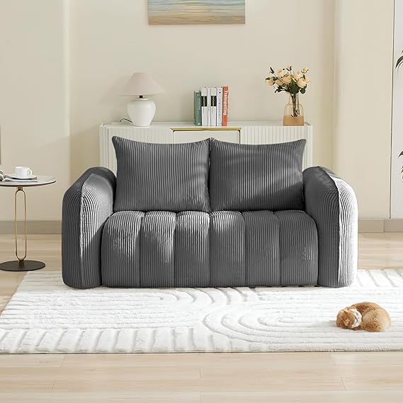 Modern Corduroy Living Room Set - Loveseat with 2 Single Chairs