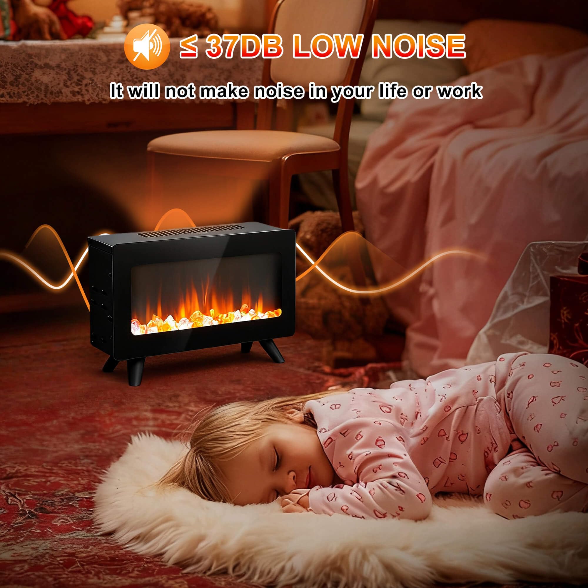 16" Freestanding Electric Fireplace Heater with 3D Flame